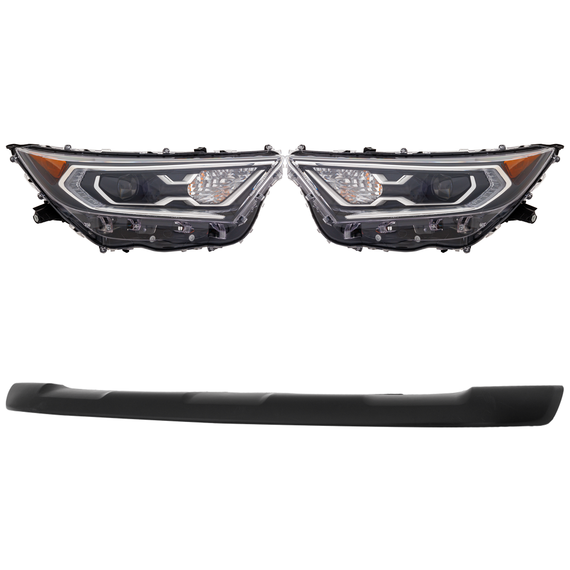 AM RAV4-19-21 HEAD LAMP RH AND LH 3 pc kit Assembly LED with Bumper Trim SKU KIT 090123-70 OEM 811100R162-811500R162-527110R0
