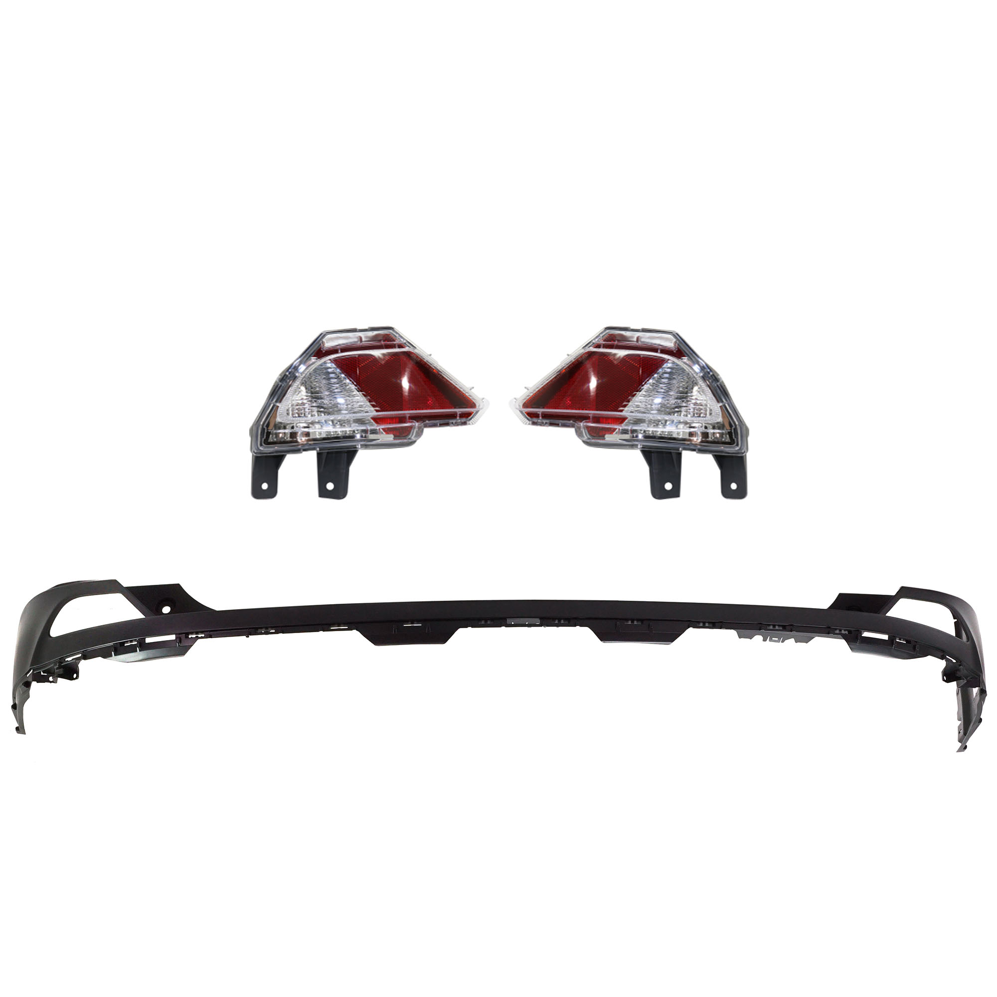 AM RAV4-16-18 REAR BUMPER COVER Upper Primed 3 pc kit w Back Up Lights CAPA SKU KIT 090123-80 Partslink TO1114103C TO2886105C TO2887105C OEM 5215942930-8145642070-81457420