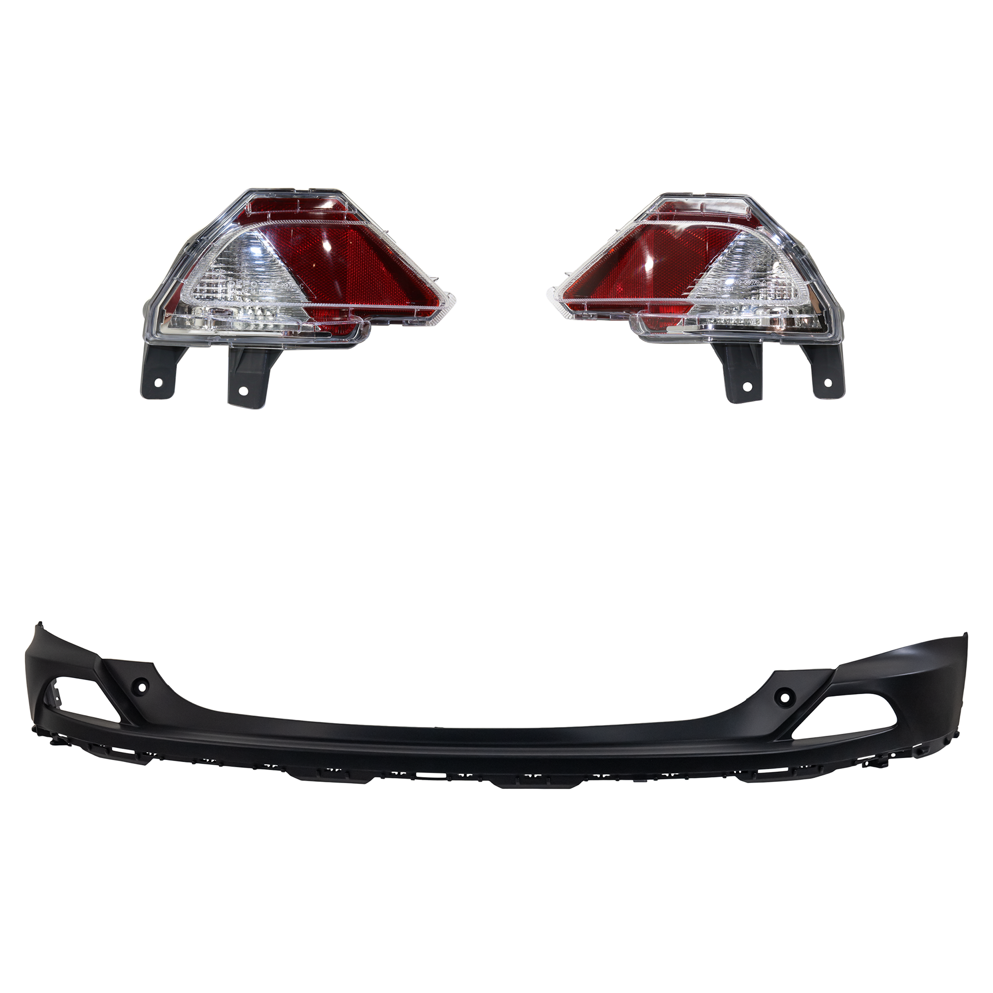 AM RAV4-16-18 REAR BUMPER COVER Upper Primed 3 pc kit w Back Up Lights CAPA SKU KIT 090123-86 Partslink TO1114102C TO2886105C TO2887105C OEM 521590R914-8145642070-81457420