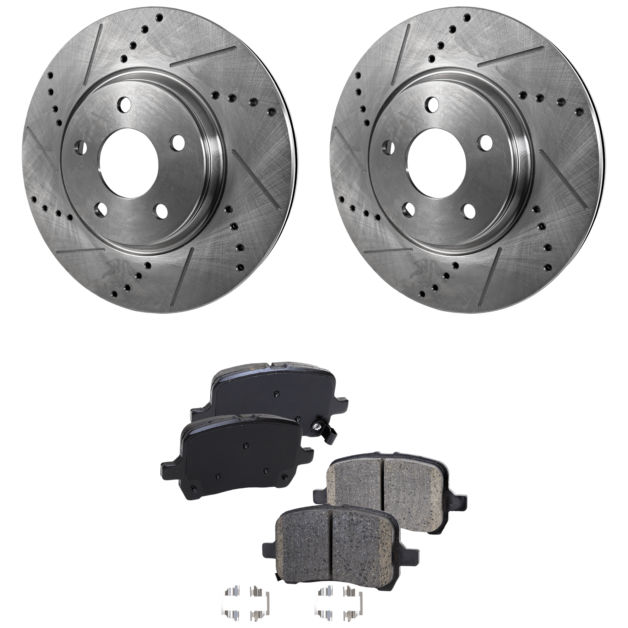 AM COBALT 05-07 ION 04-07 FRONT BRAKE DISC AND PAD KIT 4 pc Kit Cross drilled and Slotted SKU KIT 090222-03 OEM 55093-60366-145528-493455-5801
