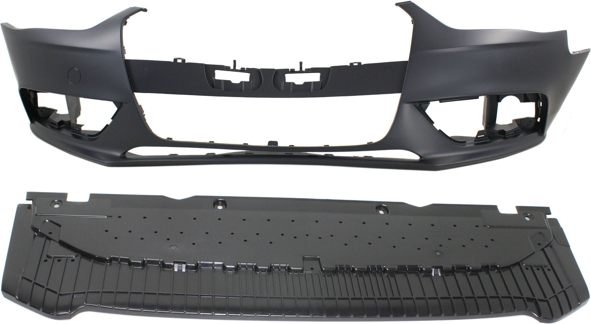 AM A4 A4 QUATTRO 13-16 FRONT BUMPER COVER 2 pc Kit with Valance SKU KIT 090417-20 Partslink AU1000190 AU1087100 OEM 8K0807065AGRU 8K0807611