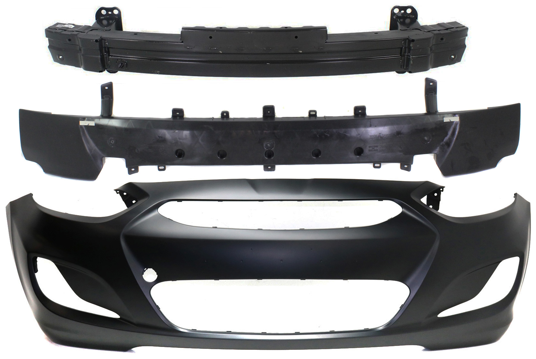 AM ACCENT 14-17 FRONT BUMPER COVER 3 pc Kit with Bumper Absorber and Bumper Reinforcement SKU KIT 090417-34 Partslink HY1000201 HY1070131 HY1006136 OEM 865111R010-865801R000-865301R3