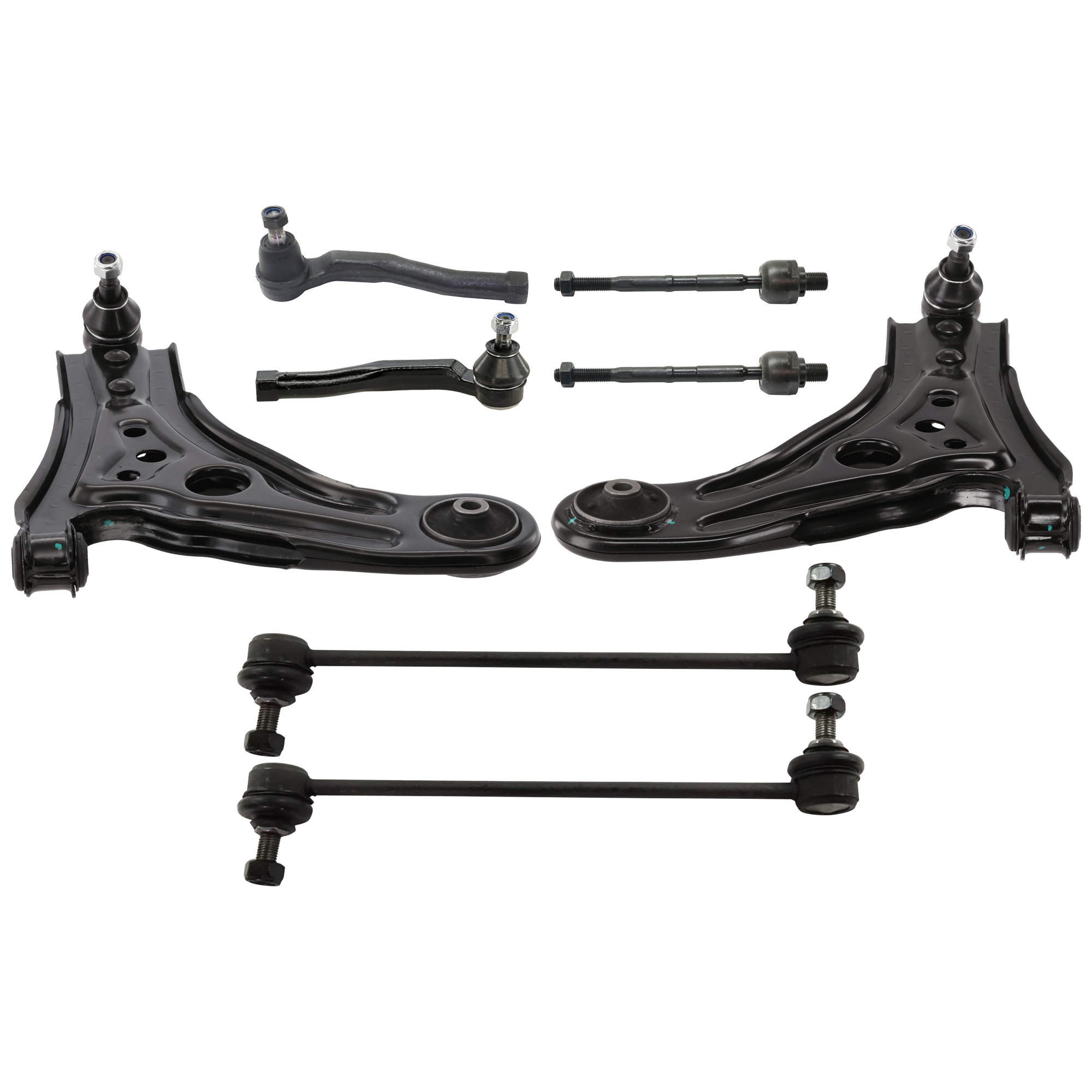 AM AVEO 04-11 AVEO5-06-11 FRONT CONTROL ARM KIT RH AND LH Lower w ball joint s 8 pc Kit with Sway Bar Link and Tie Rod End SKU KIT 090517-01 OEM 95975941-95975942-96535082-968