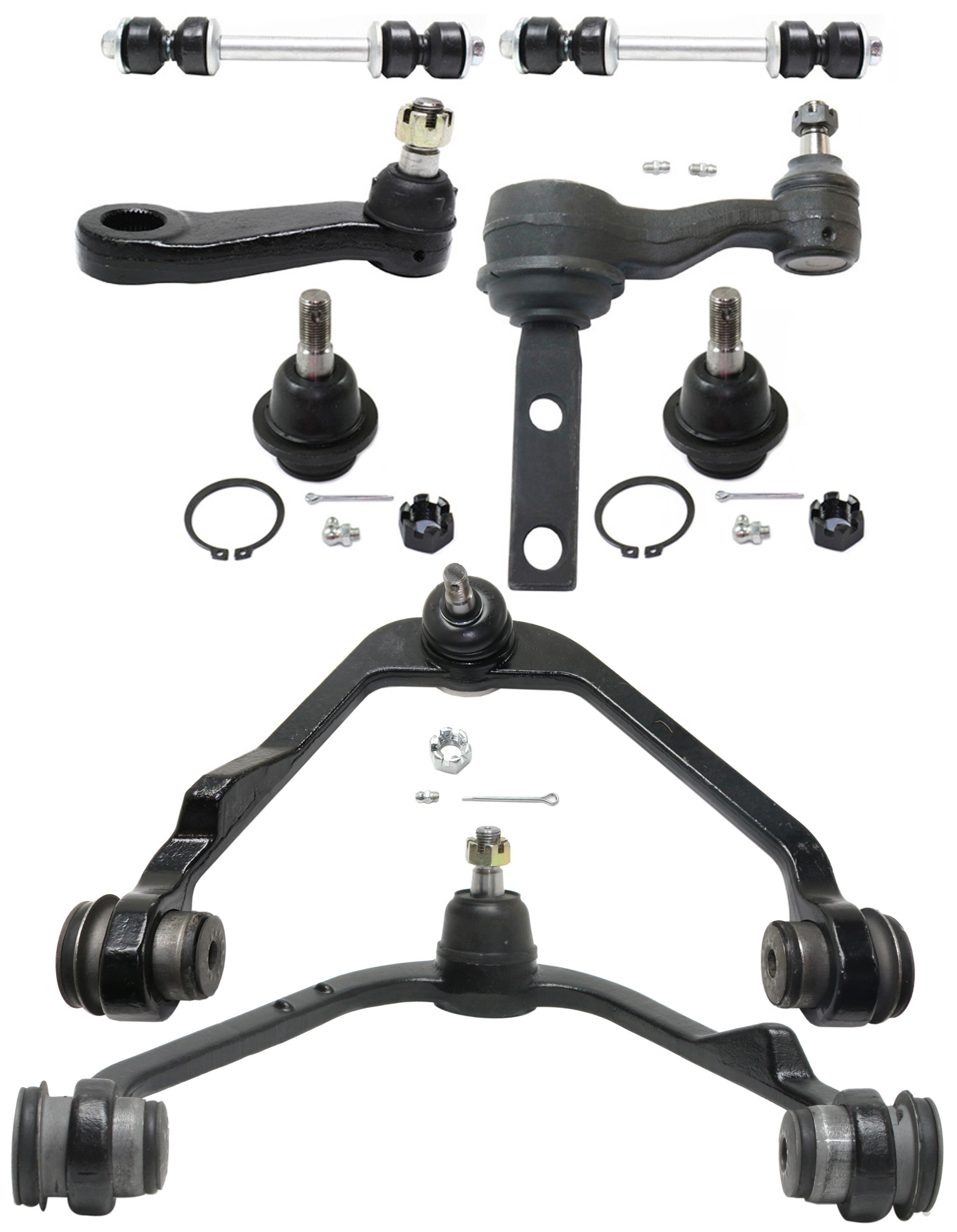 AM F 150-97-03 F 150 HERITAGE 04-04 FRONT CONTROL ARM KIT RH AND LH Upper w ball joint s 8 pc Kit with Idler Arm Pitman Arm Ball Joint Sway Bar Link SKU KIT 090517-57 OEM 104222-285019-1016769-2601460