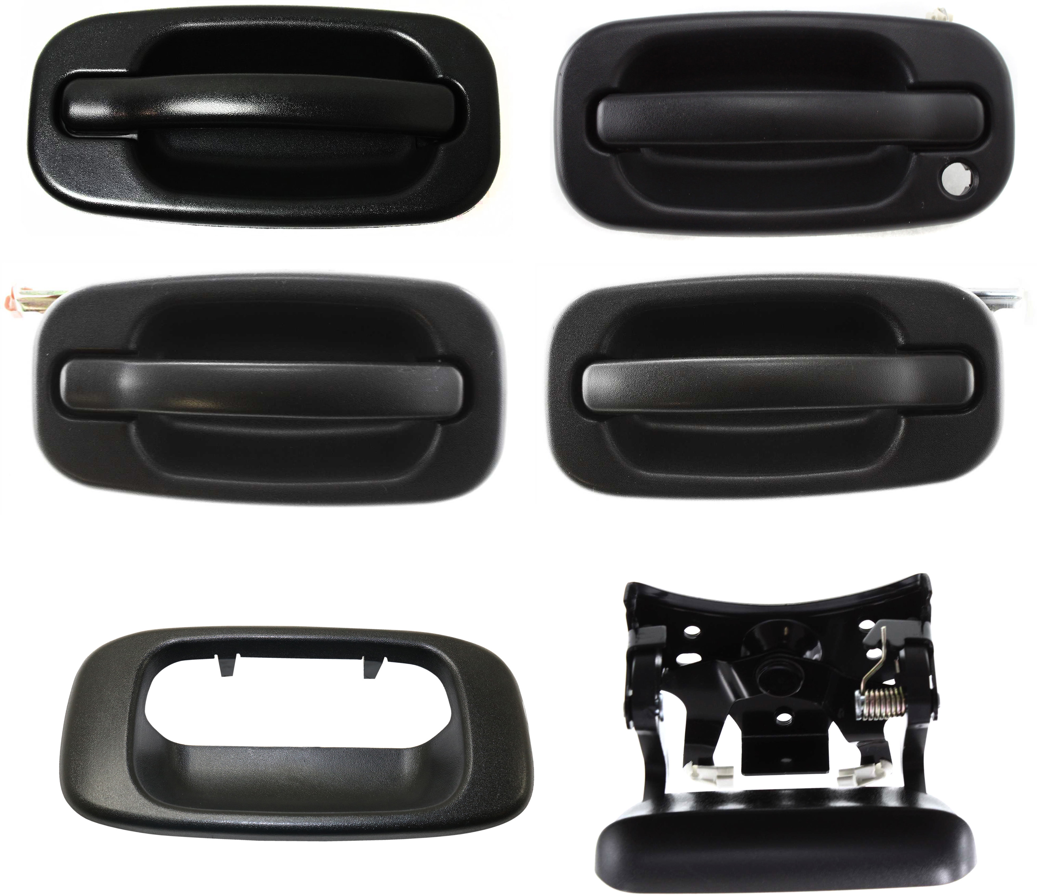 AM SILVERADO SIERRA 01-06 TAILGATE HANDLE Textured Black w o Camera Hole w o Key Hole 6 pc Kit with Exterior Door Handle SKU KIT 090518-16 Partslink GM1915105 GM1916102 GM1520105 GM1521105 GM1310129 GM1311143 OEM 15228539-15997911-15721571-193