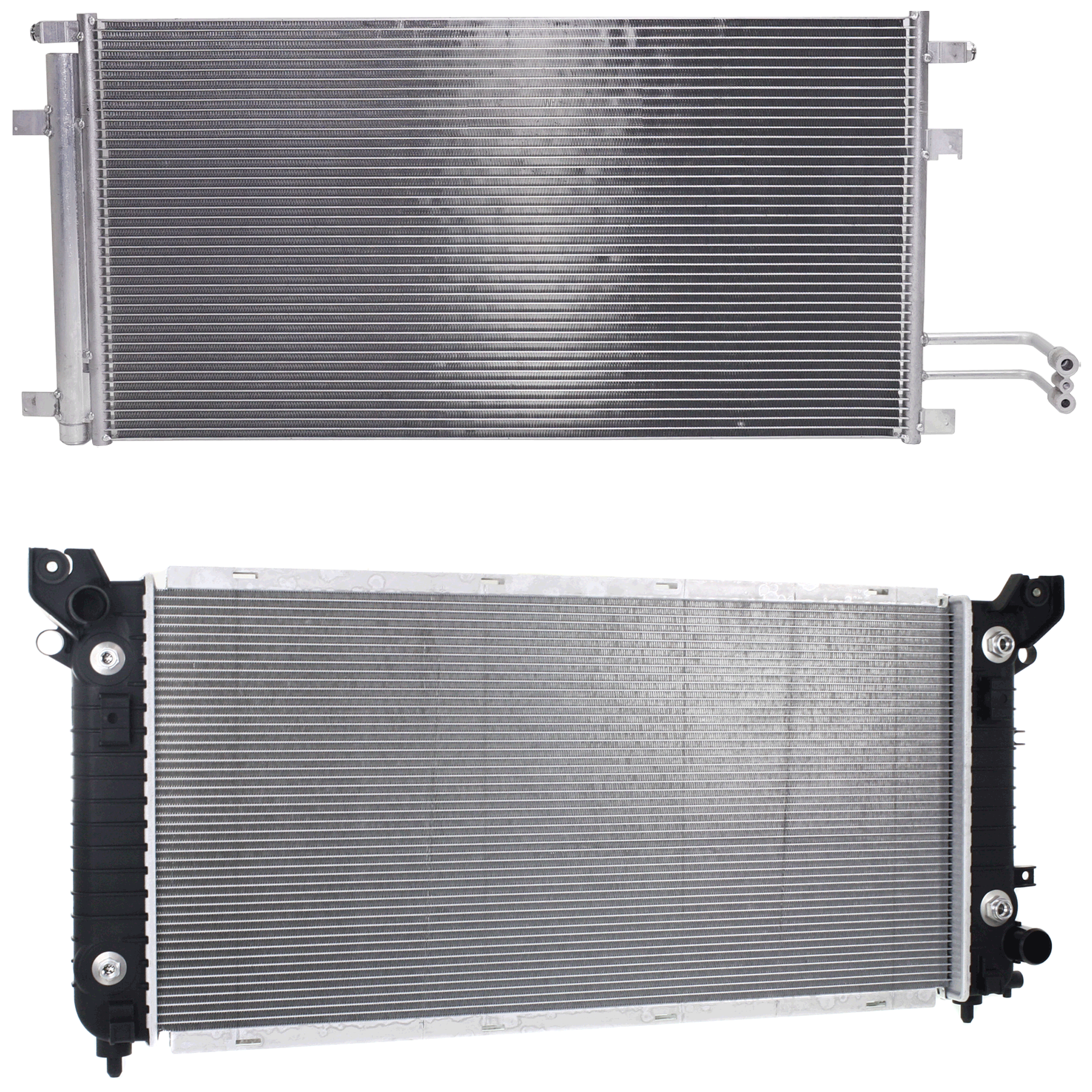 AM SILVERADO 1500-14-15 SUBURBAN 15-17 RADIATOR 8 Cyl. 5.3L 6.2L Engines w Engine Oil Cooler w Tow Package 2 pc kit w A C Condenser SKU KIT 090523-12 Partslink GM3010565 GM3030306 OEM 84207656-84537373