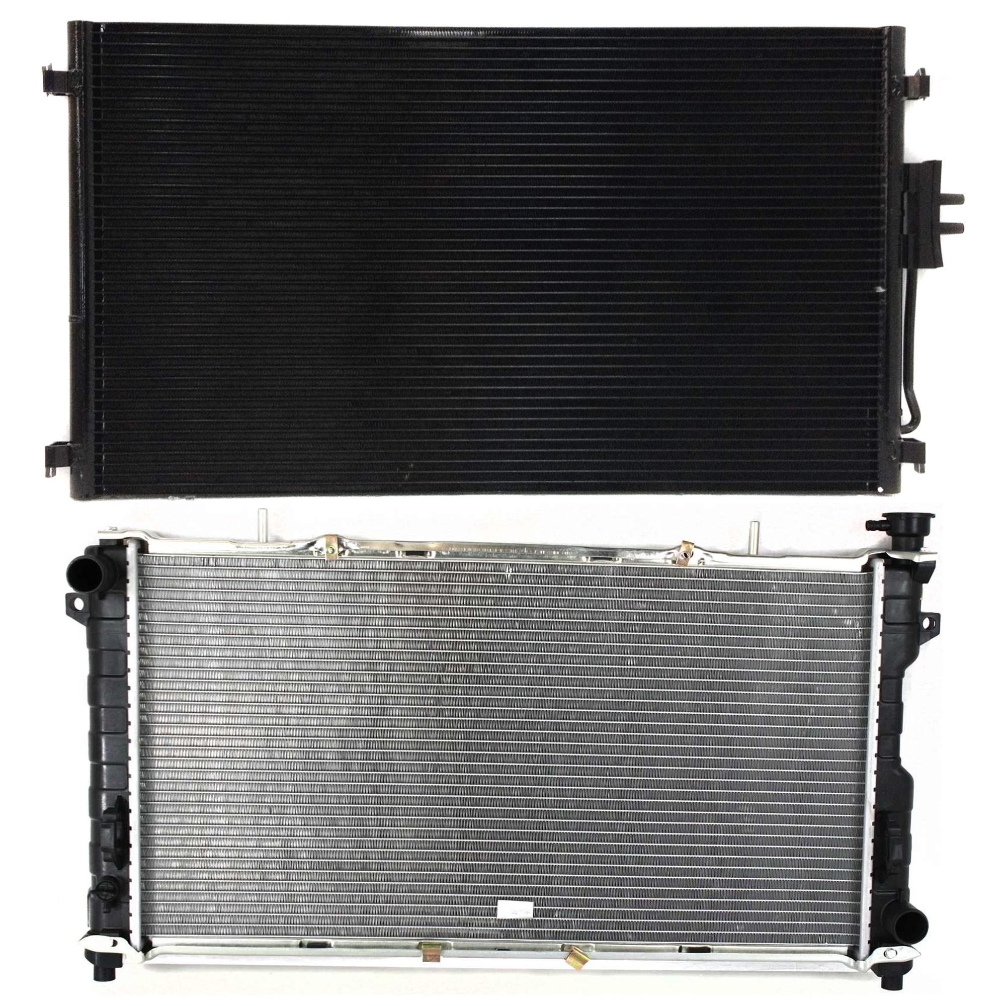 AM TOWN COUNTRY CARAVAN GRAND CARAVAN 01-04 RADIATOR 2 pc kit 6 Cyl 3.3L 3.8L Engine w A C Condenser SKU KIT 090523-29 Partslink CH3010162 CH3030135 OEM 4809168AD 4809227AG