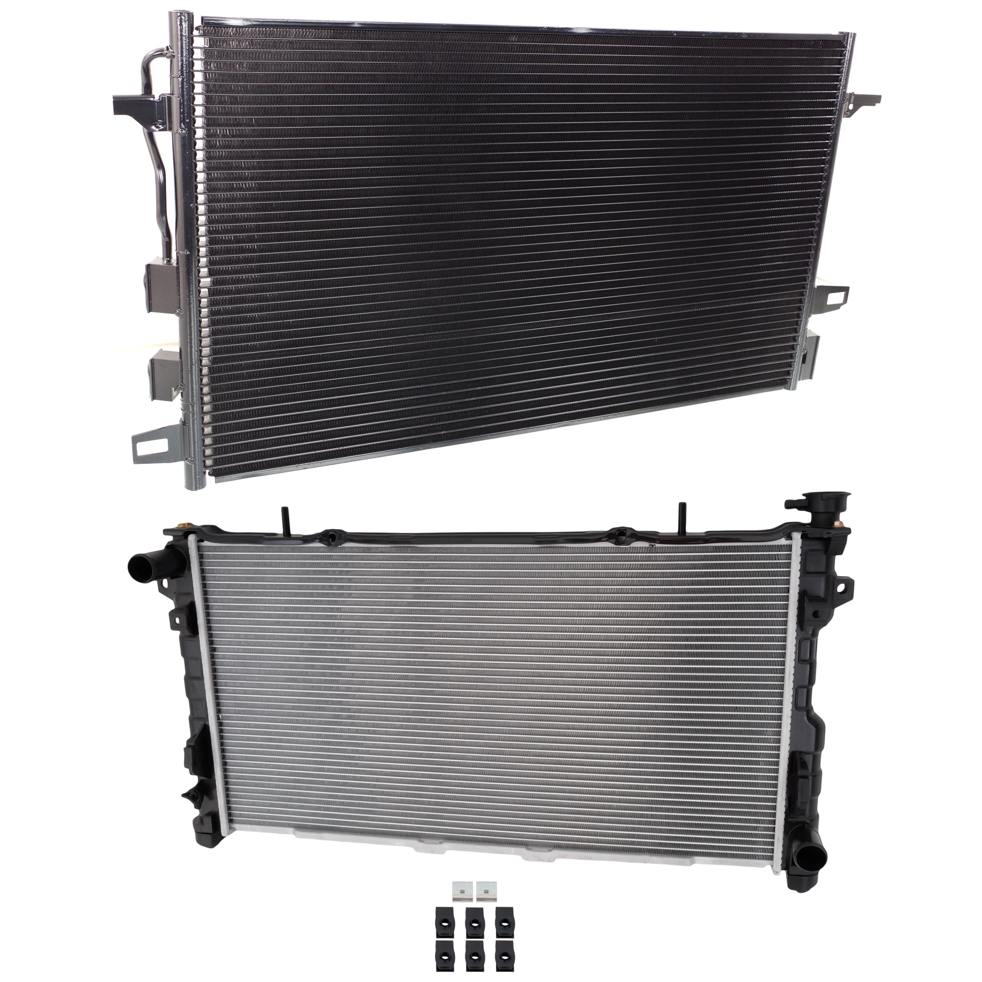 AM TOWN COUNTRY CARAVAN GRAND CARAVAN 05-07 RADIATOR 2 pc kit 6 Cyl 3.3L 3.8L Engine w A C Condenser SKU KIT 090523-30 Partslink CH3010336 CH3010313 CH3030209 OEM 4677692AA 4677523AA 68059739AB