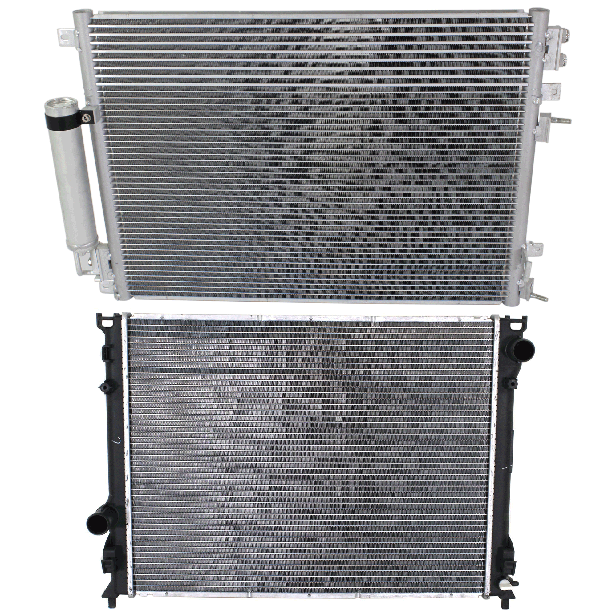 AM CHARGER 09-22 CHALLENGER 11-22 RADIATOR 2 pc kit 6-8 Cyl 2.7L 3.5L 5.7L Eng. with A C Condenser SKU KIT 090523-34 Partslink CH3010355 CH3030210 OEM 68050126AB 5137693AE 5137693AD
