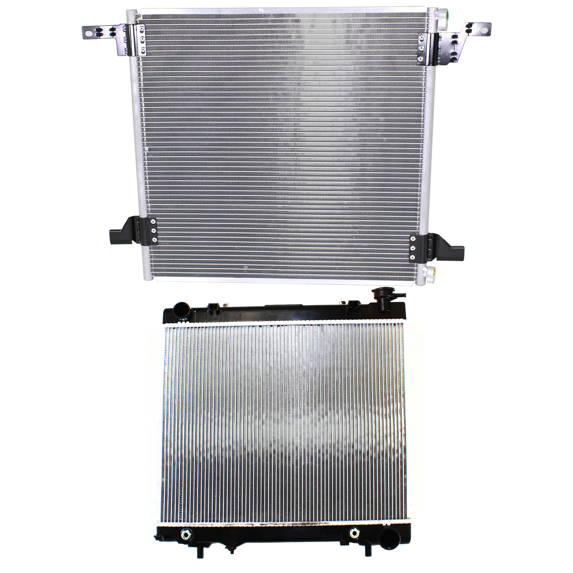 AM DODGE DAKOTA 05-10 RAIDER 06-09 RADIATOR 2 pc kit 6-8 Cyl 3.7L 4.7L Engine w A C Condenser SKU KIT 090523-36 Partslink MI3010212 CH3030216 OEM 55056506AE 55056352AC