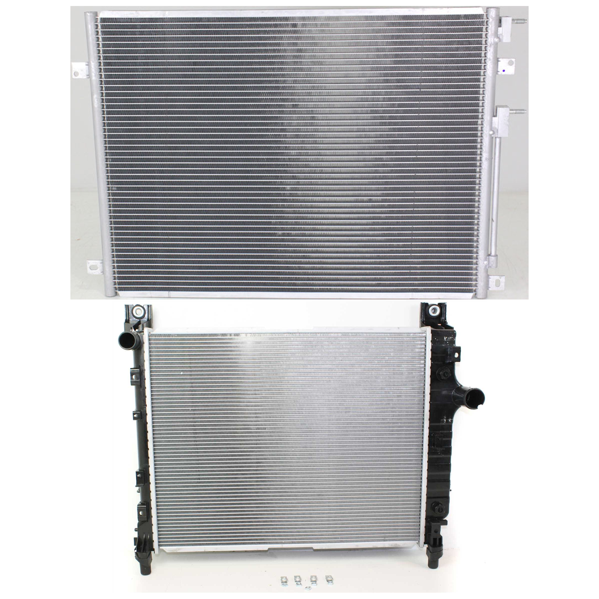 AM DURANGO 00-03 RADIATOR 2 pc kit 8 Cyl 4.7L 5.9L Engine w A C Condenser SKU KIT 090523-38 Partslink CH3010134 CH3030121 OEM 55056426AA 55055892AA