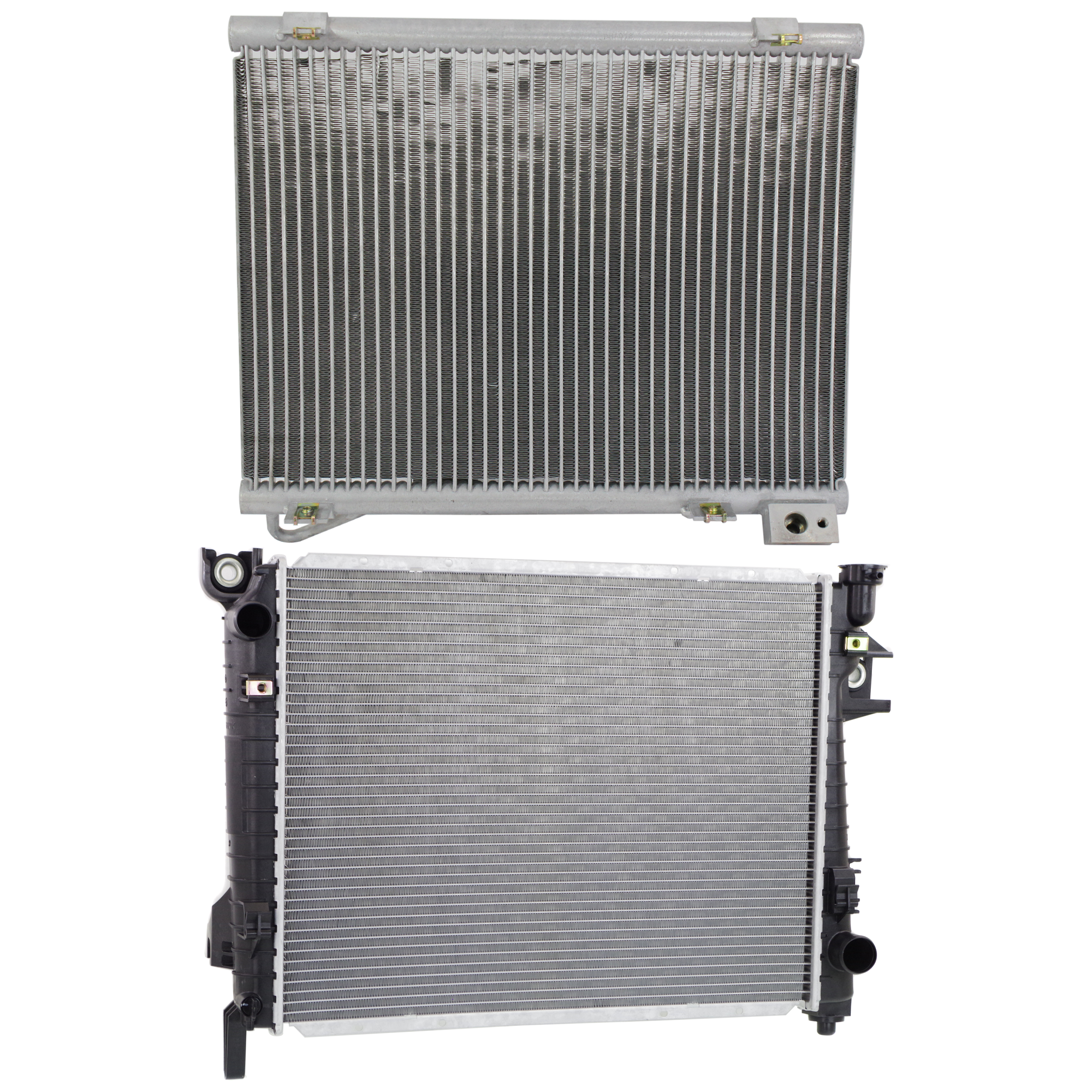 AM RAM 2500 RAM 3500-04-09 RAM 1500-04-08 RADIATOR 2 pc kit 8 Cyl 5.7L Engine 2 Row Core w A C Condenser SKU KIT 090523-42 Partslink CH3010302 CH3030185 OEM 55056682AB 5072993AB