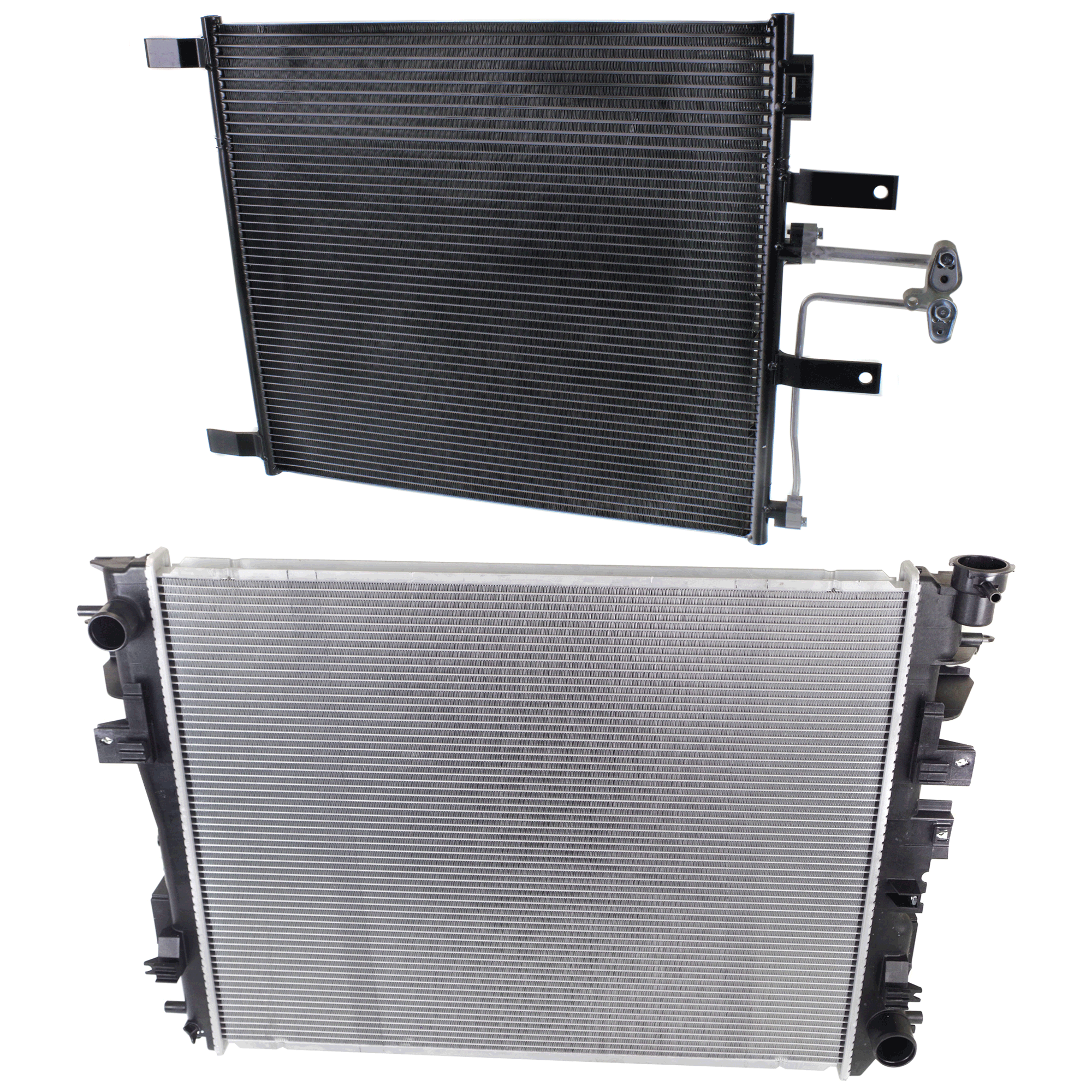 AM RAM 1500-2500-3500-11-11 RADIATOR 2 pc kit 8 Cyl 4.7L 5.7L Engine w A C Condenser SKU KIT 090523-43 Partslink CH3010353 CH3010354 CH3030240 OEM 55056858AE 55056870AF 55056824