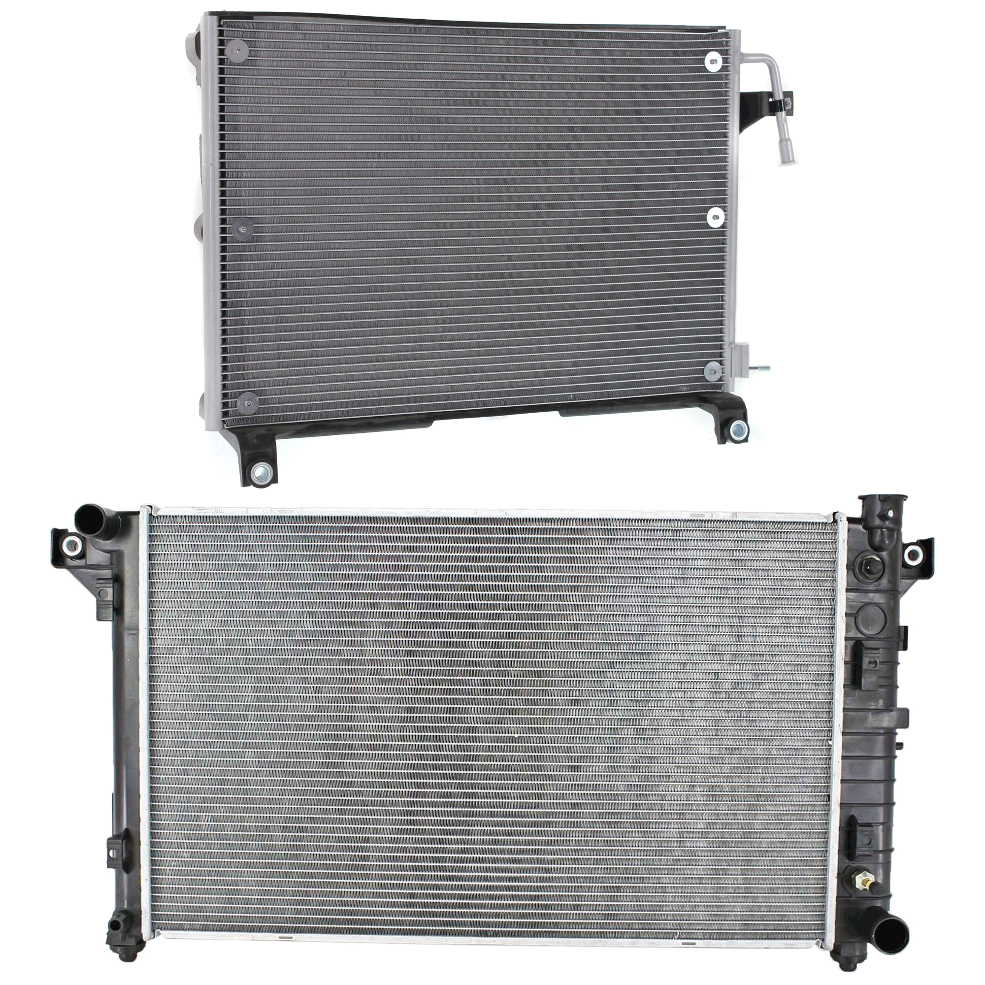 AM DODGE RAM 1500-98-01 RADIATOR 2 pc kit 6-8 Cyl 3.9L 5.2L Engine w A C Condenser SKU KIT 090523-45 Partslink CH3010149 CH3030131 OEM 52028057AE 55055824AC