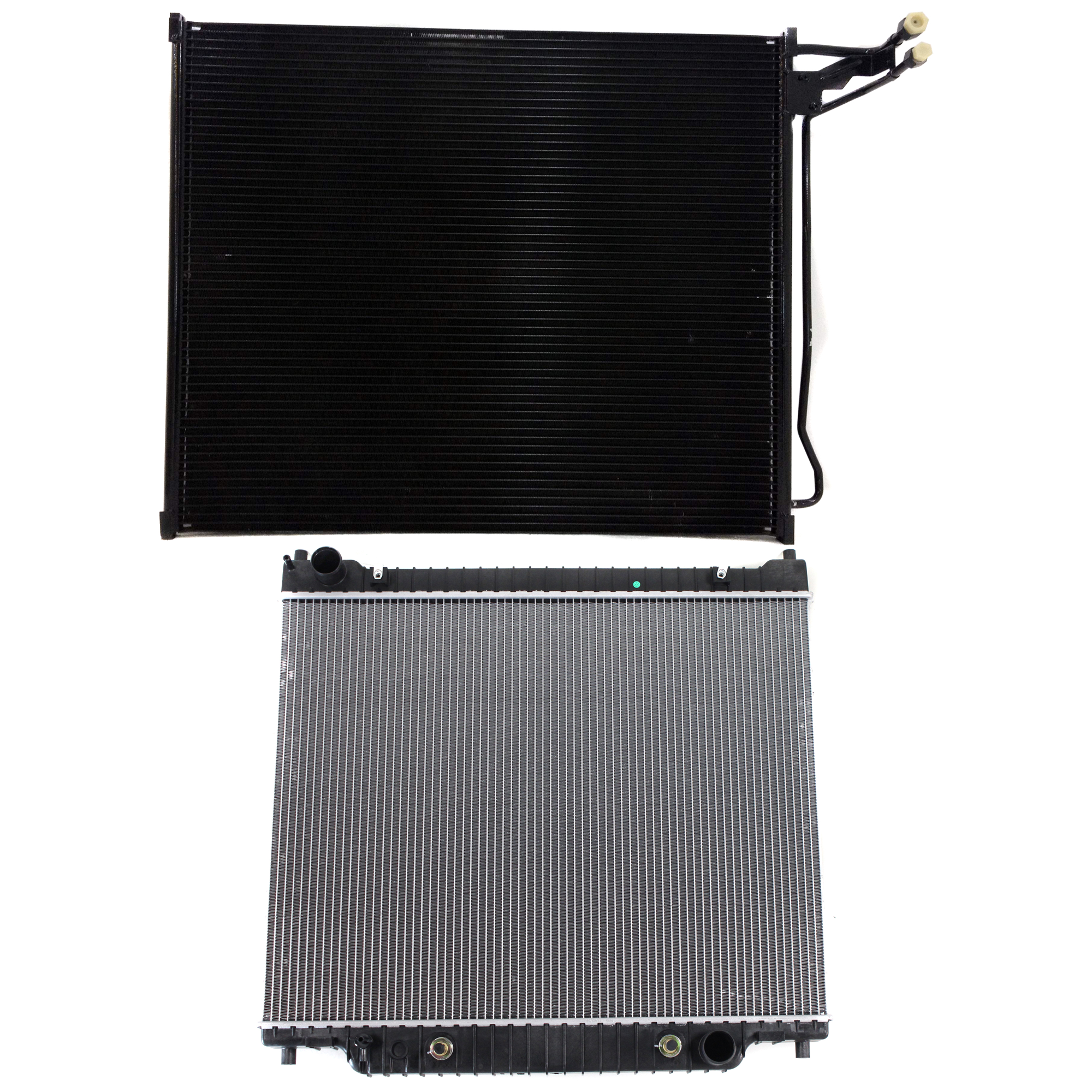 AM E 350 SUPER DUTY 99-07 E 150 ECONOLINE 97-02 RADIATOR 2 pc kit 8-10 Cyl 6.8L 5.4L 7.3L Engine 2 Row Core w A C Condenser SKU KIT 090523-50 Partslink FO3010255 FO3030194 OEM 3C2Z8005A 6C2Z19712BA