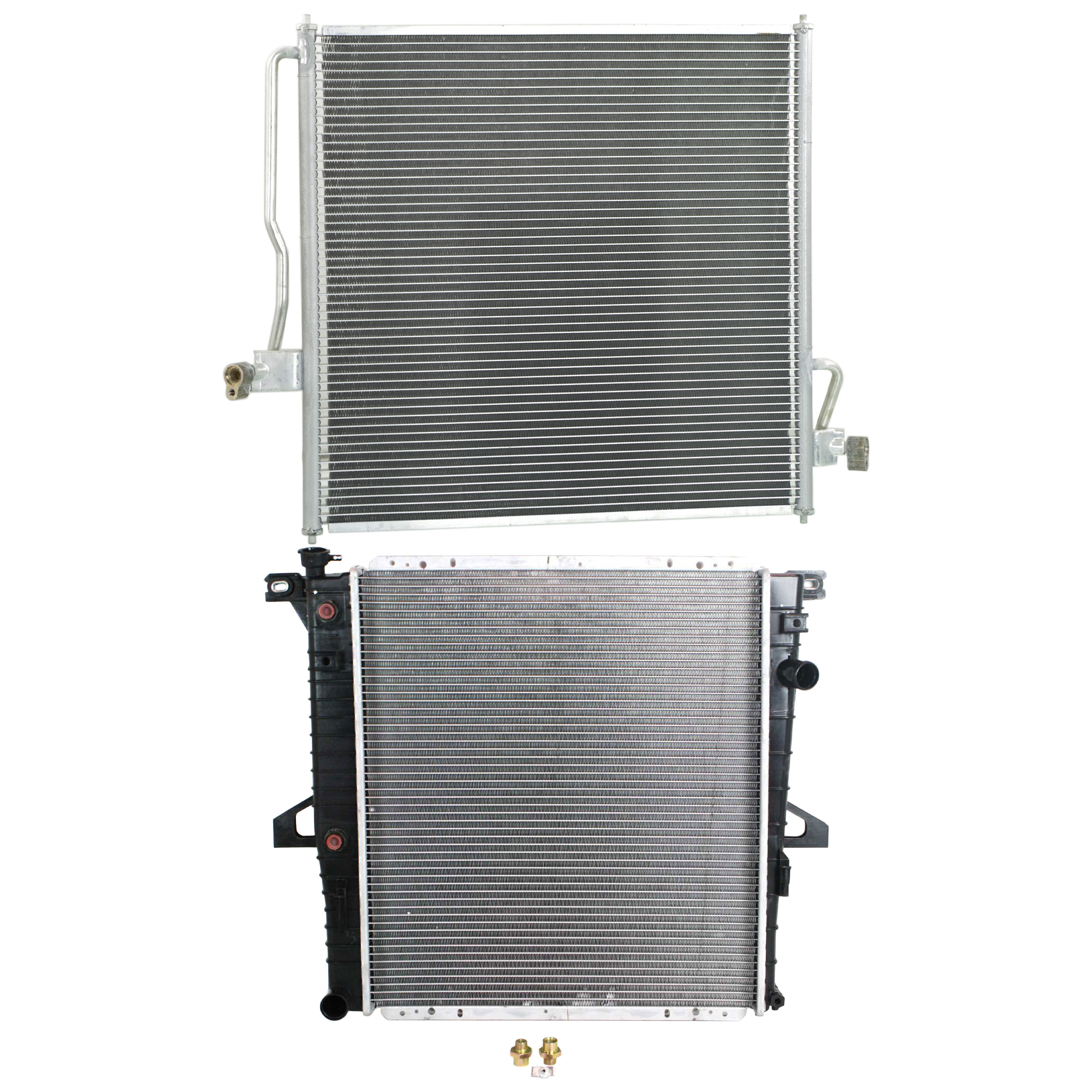 AM RANGER 00-11 B4000-00-09 RADIATOR 2 pc kit 6 Cyl 4.0L Engine w A C Condenser SKU KIT 090523-56 Partslink FO3010151 FO3030141 OEM 6L5Z8005DA F87Z19712CA