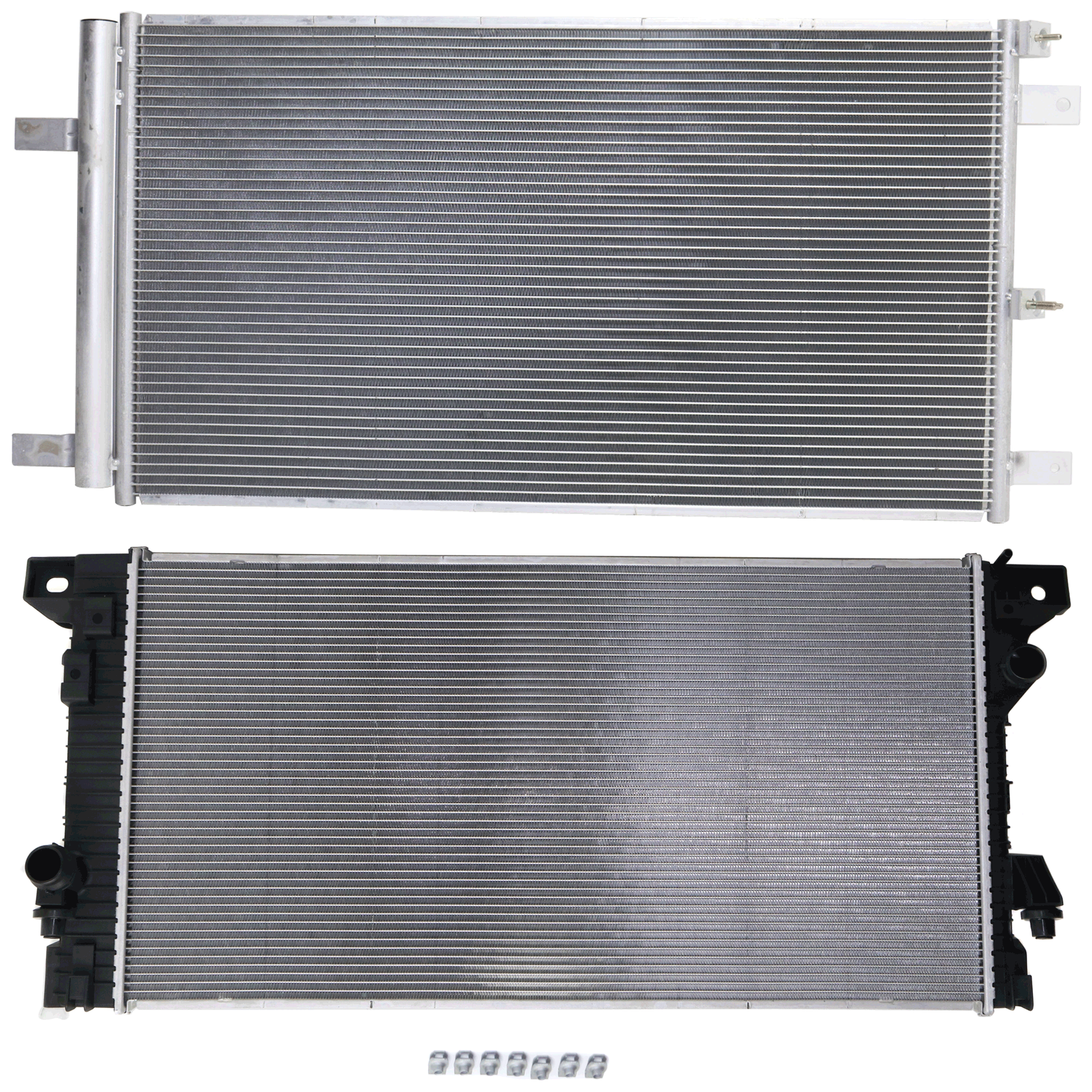 AM F 150-15-20 EXPEDITION 18-21 RADIATOR 2 pc kit 4-6 Cyl 3.3L 3.5L 5.0L Engine w A C Condenser SKU KIT 090523-60 Partslink FO3010334 FO3030249 FO3030277 OEM FL3Z8005B HL3Z8005C FL3Z19712C