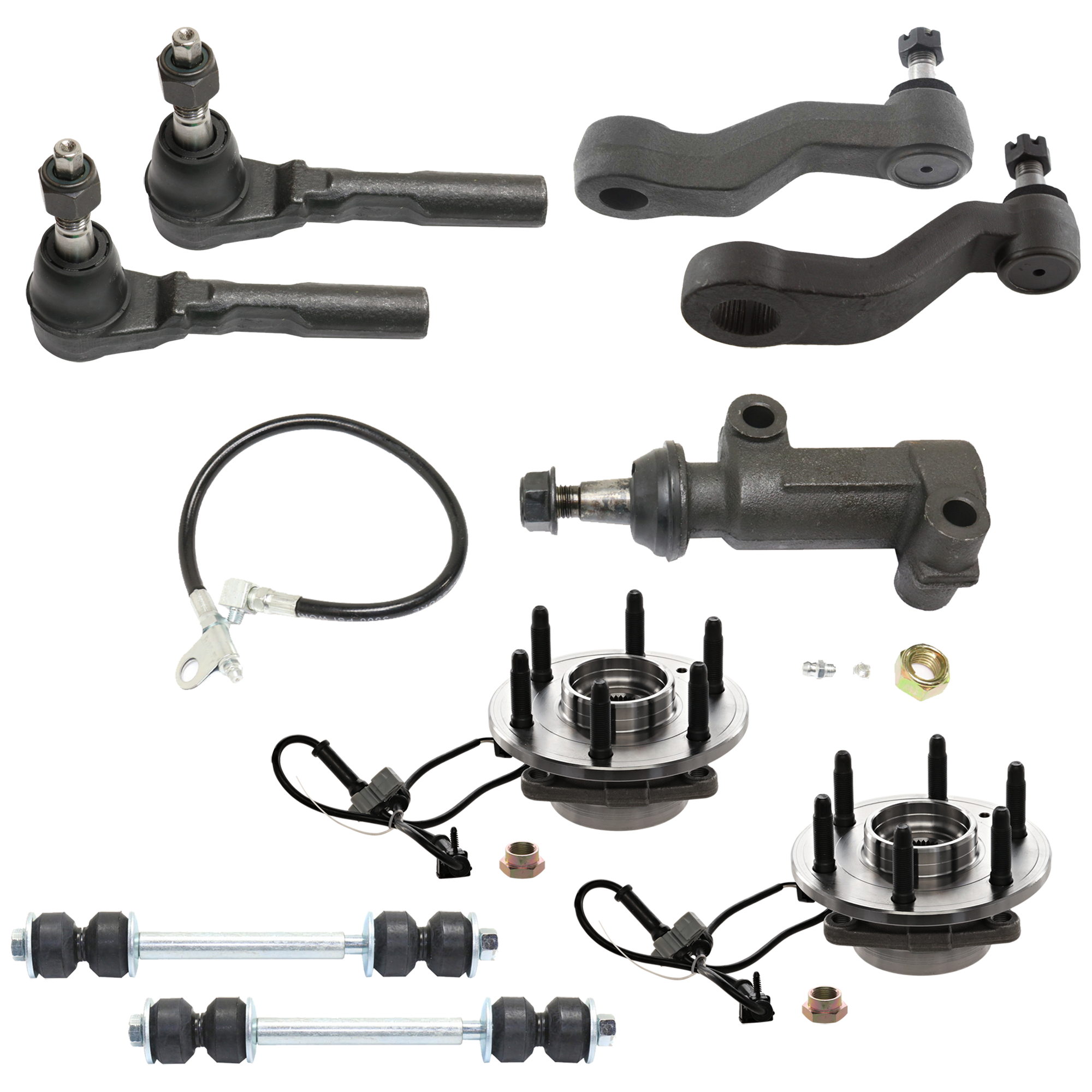AM EXPRESS SAVANA 2500-03-05 FRONT SUSPENSION KIT RH AND LH AWD 9 pc kit with Idler Arm Idler Arm Bracket Pitman Arm Sway Bar Links Tie Rod Ends and Wheel Hubs SKU KIT 090617-57 OEM 190165-2683714-4501120-1247