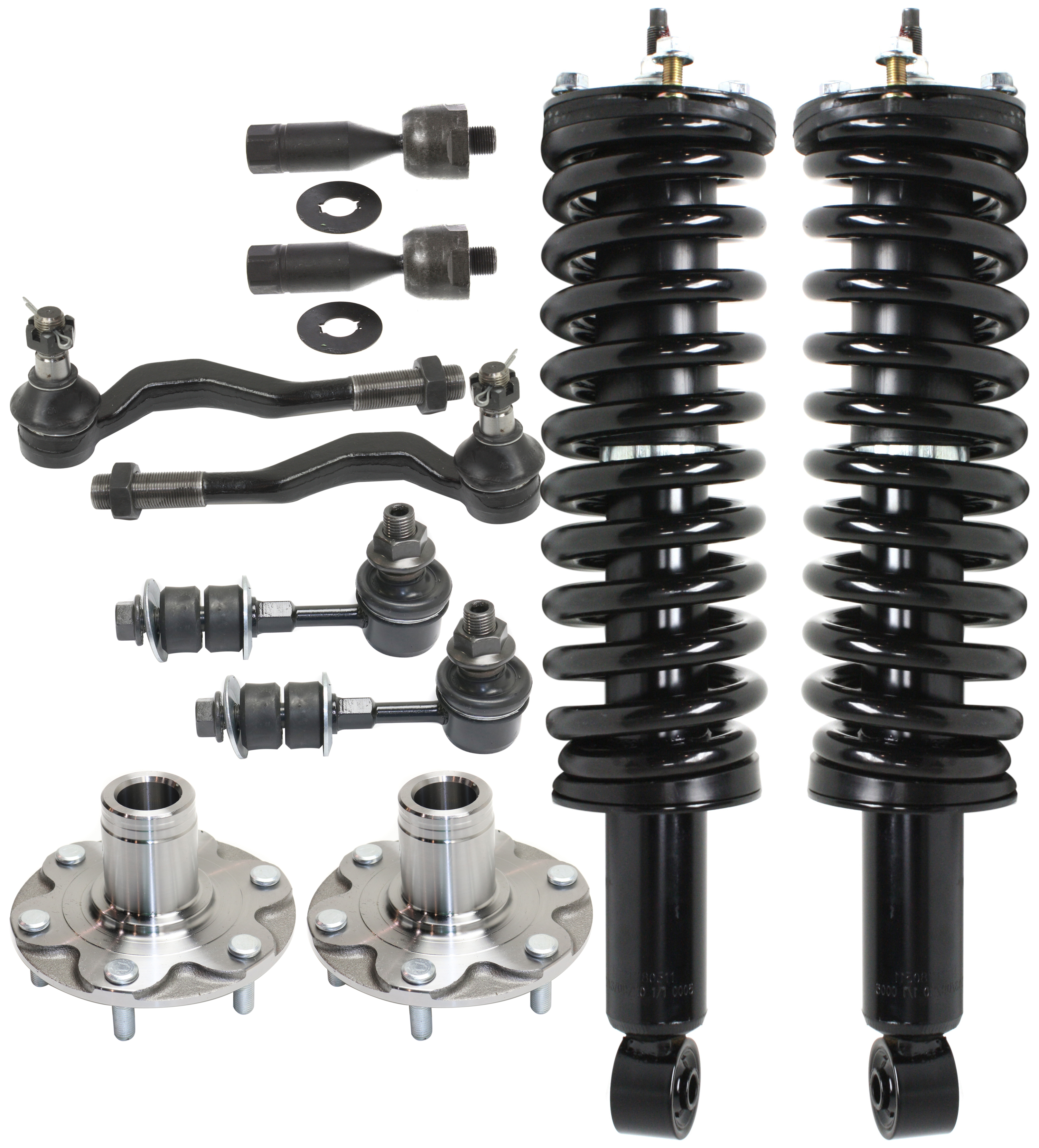 AM TACOMA 95-00 FRONT SUSPENSION KIT 10 pc Kit with Loaded Strut Sway Bar Links Tie Rod Ends and Wheel Hubs SKU KIT 090617-84 OEM 11081-812171-92140151-27014236