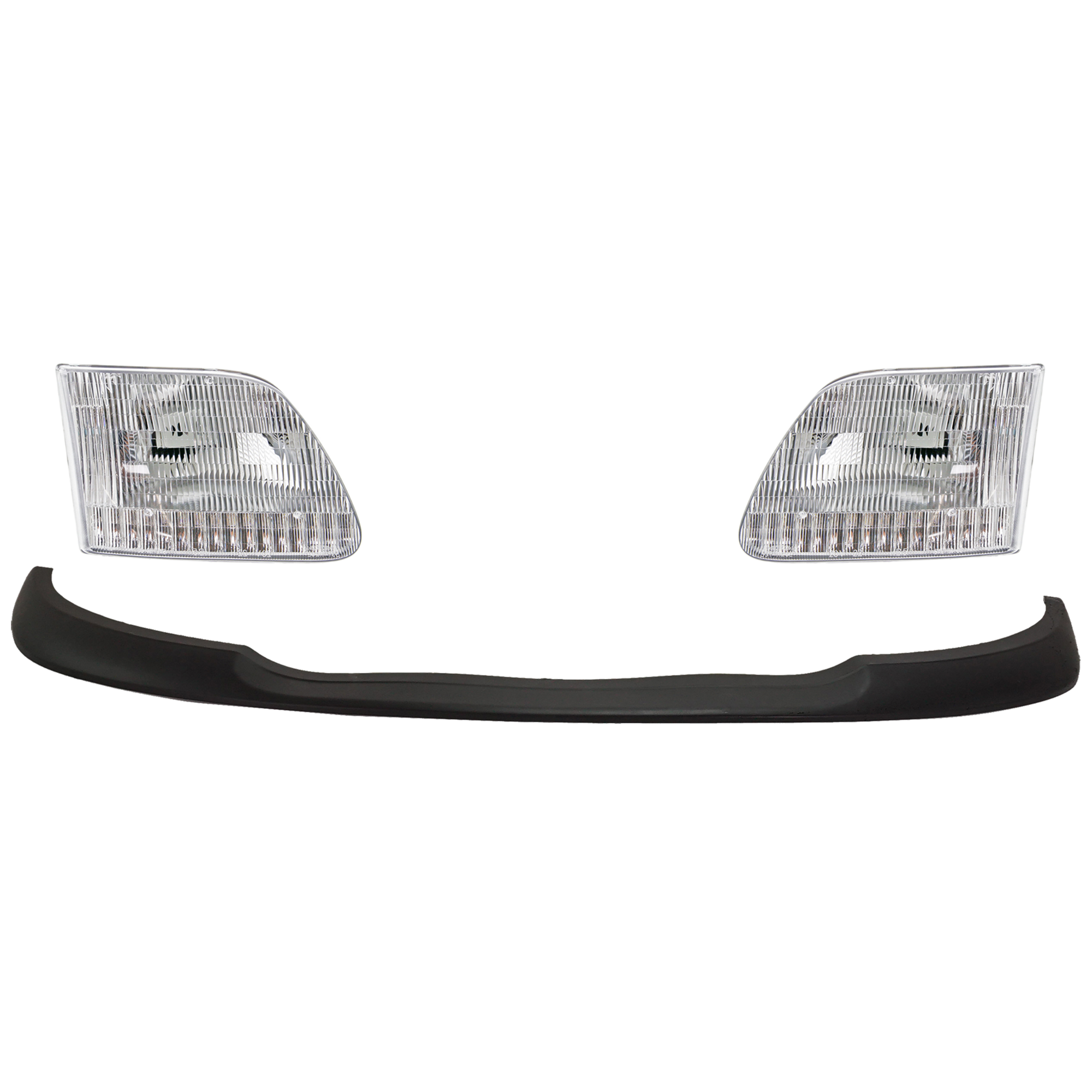 AM F 150-99-03 F 150 HERITAGE 04-04 HEAD LAMP RH AND LH Assembly Halogen 4 pc Kit with Bumper Trim SKU KIT 090623-28 Partslink FO2502139 FO2503139 FO1057282 OEM 3L3Z13008CA 3L3Z13008DA 3L3Z17