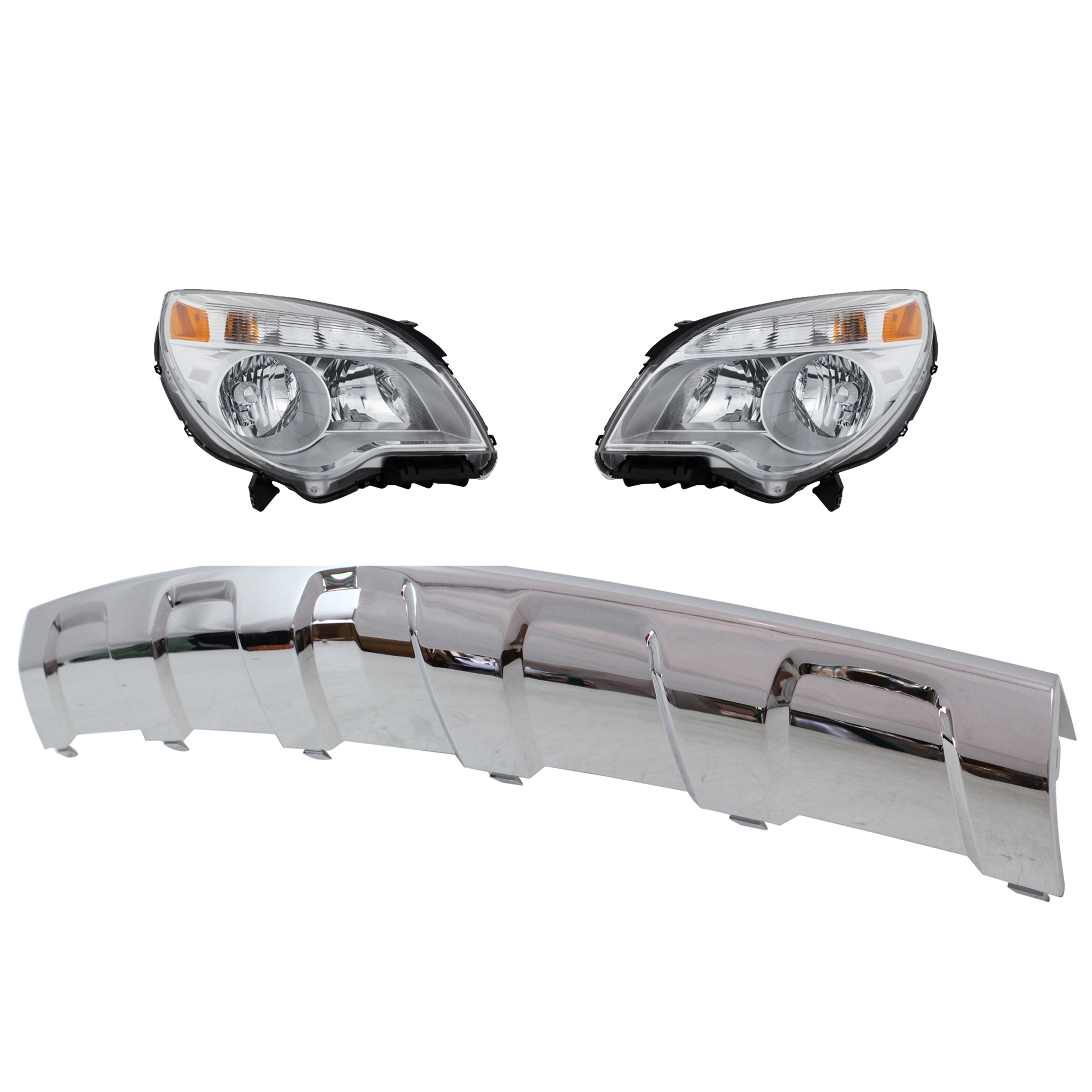 AM EQUINOX 10-15 HEAD LAMP RH AND LH Assembly Halogen Reflector Type 4 pc Kit with Bumper Trim CAPA SKU KIT 090623-32 Partslink GM1044115C GM2502338C GM2502352C GM2503352C OEM 23308253-23383340-23308256-257