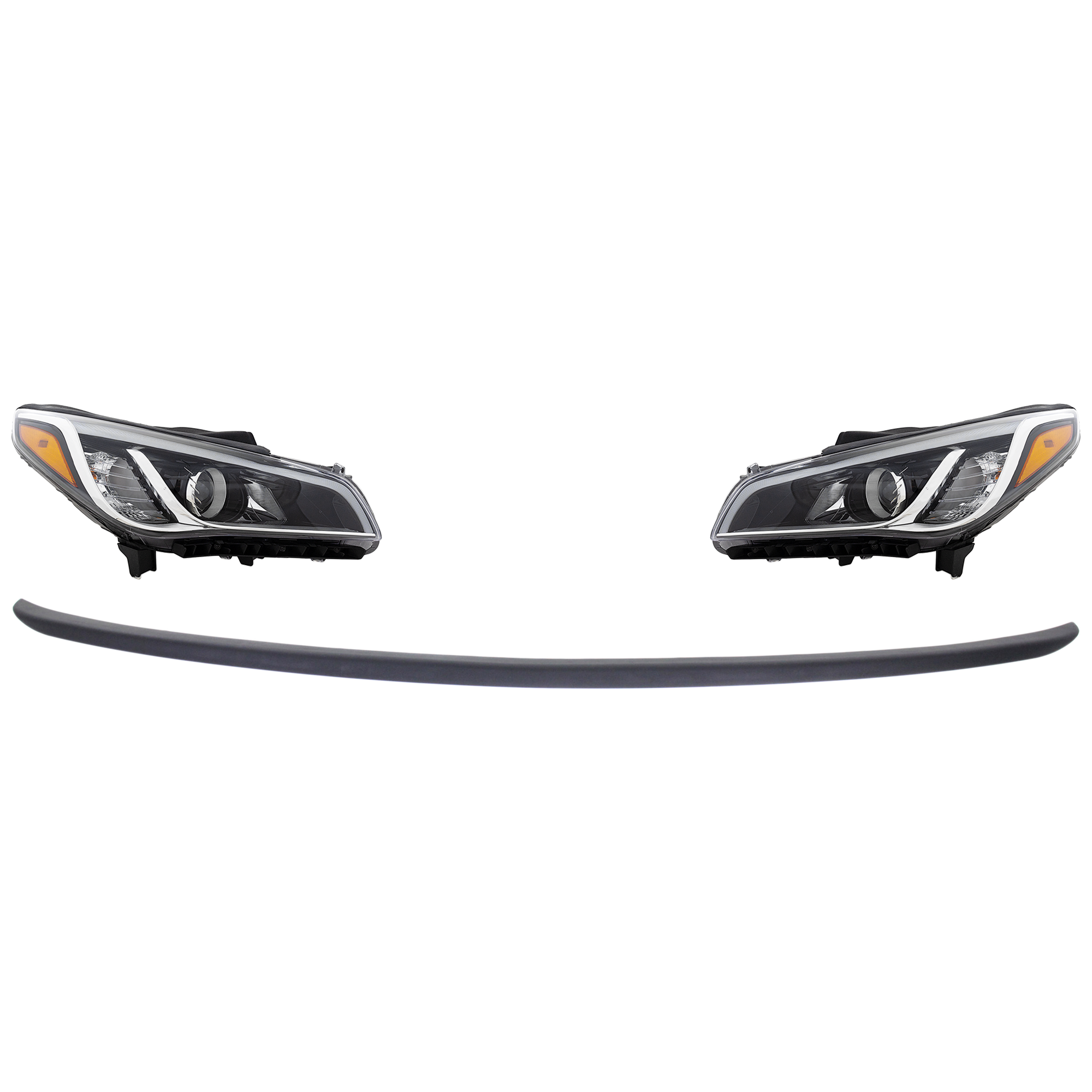 AM SONATA 15-17 HEAD LAMP RH AND LH Assembly Halogen w o Daytime Running Light 3 pc Kit with Bumper Trim SKU KIT 090623-33 Partslink HY2502183 HY2503183 HY1093104 OEM 92101C2000-92102C2000-86590C10