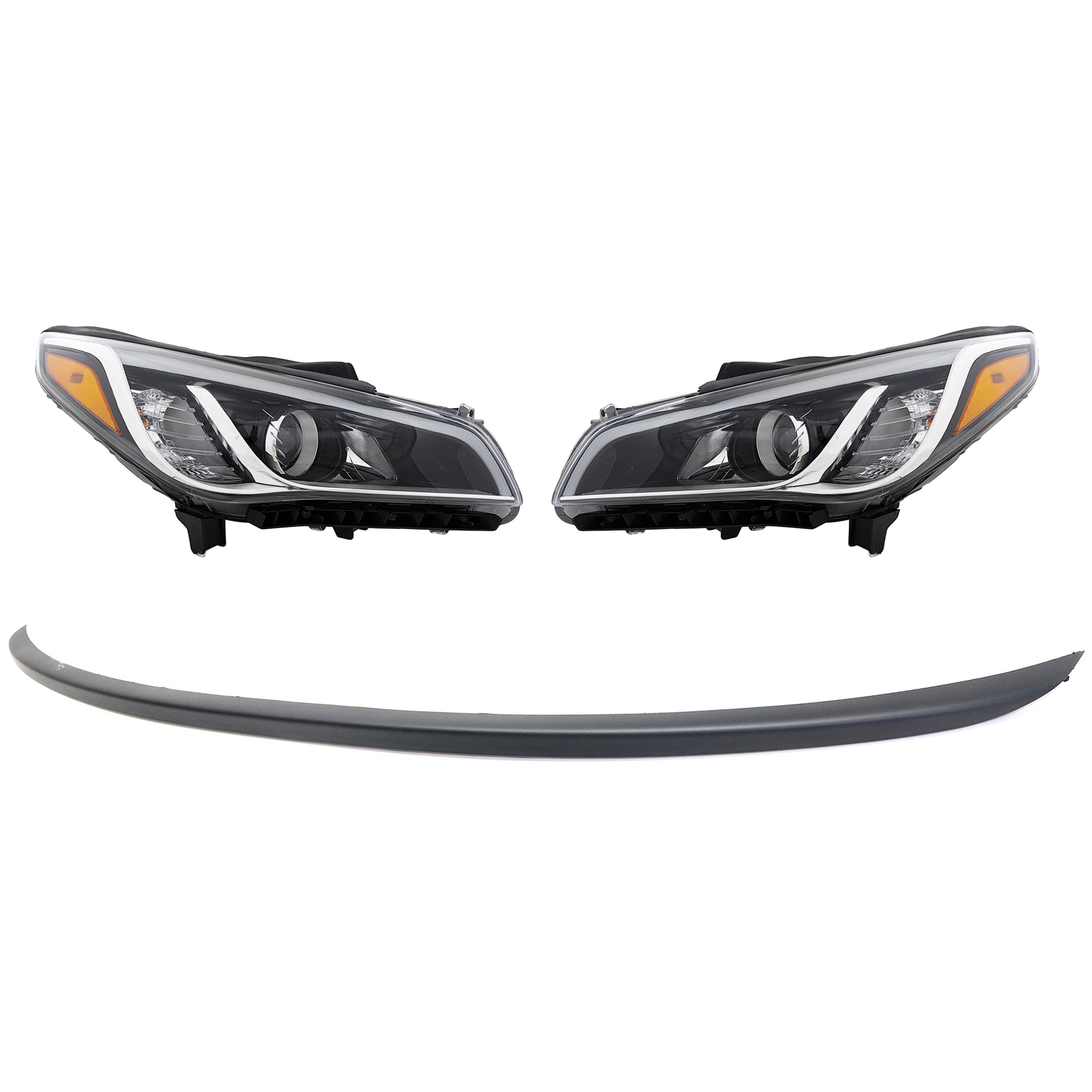 AM SONATA 15-17 HEAD LAMP RH AND LH 3 pc kit Assembly Halogen w o Daytime Running Light with Bumper Trim CAPA SKU KIT 090623-36 Partslink HY1093104C HY2502183C HY2503183C OEM 86590C1000-86590C2000-92101C20