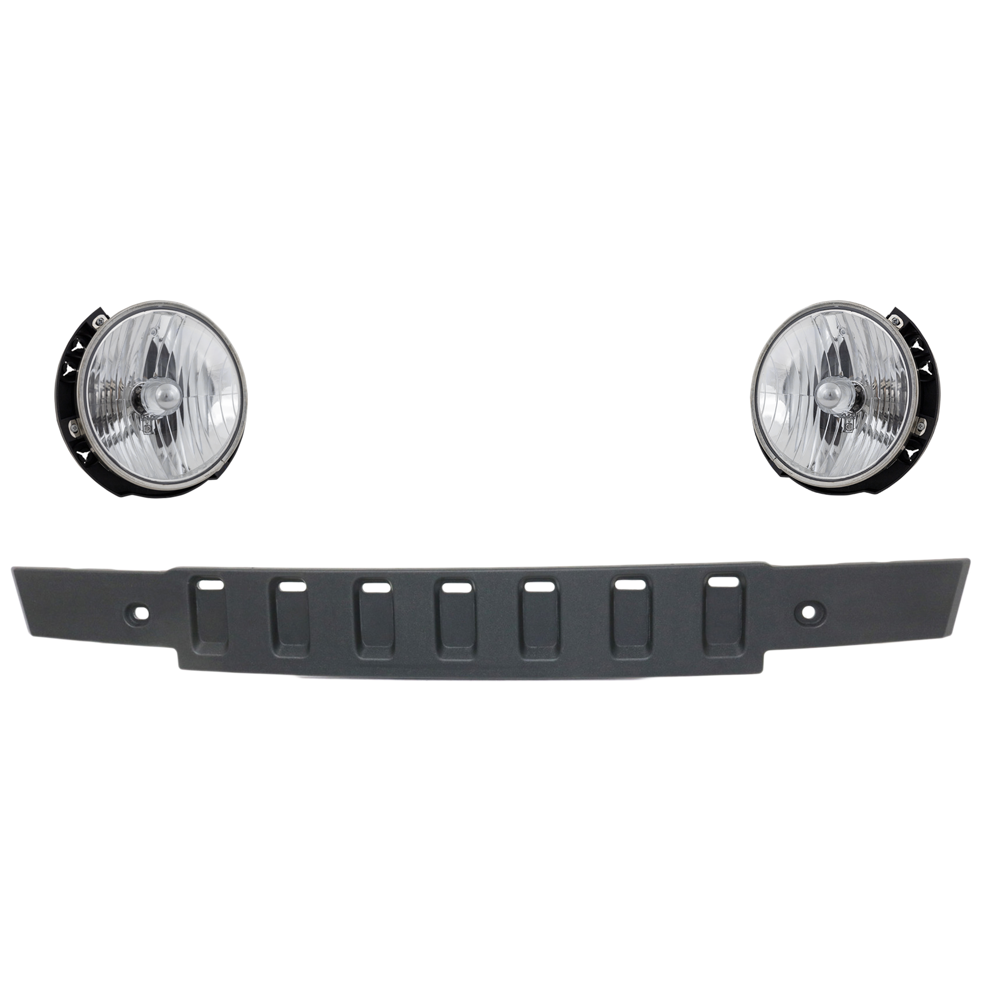 AM WRANGLER 07-17 WRANGLER JK 18-18 HEAD LAMP RH AND LH Assembly Halogen 3 pc Kit with Bumper Trim SKU KIT 090623-38 Partslink CH2502174 CH2503175 CH1087124 OEM 55078148AD 55078149AD 1BE94RXF