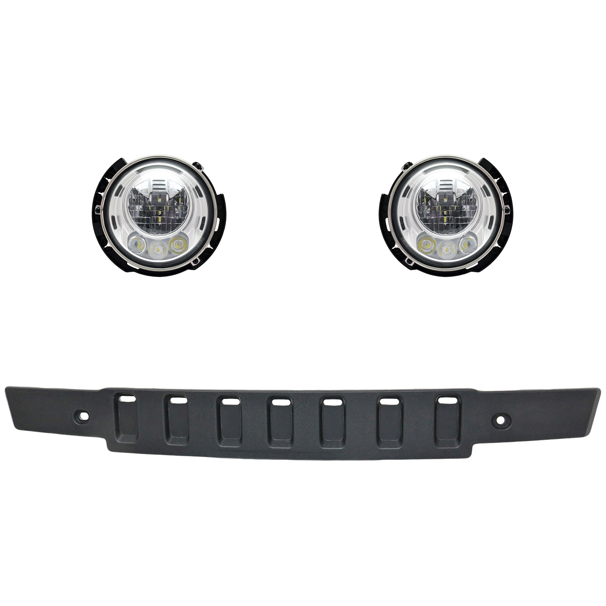 AM WRANGLER 07-17 WRANGLER JK 18-18 HEAD LAMP RH AND LH Assembly LED 3 pc Kit with Bumper Trim SKU KIT 090623-39 Partslink CH2502307 CH2503307 CH1087124 OEM 68366024AA 68366025AA 1BE94RXF