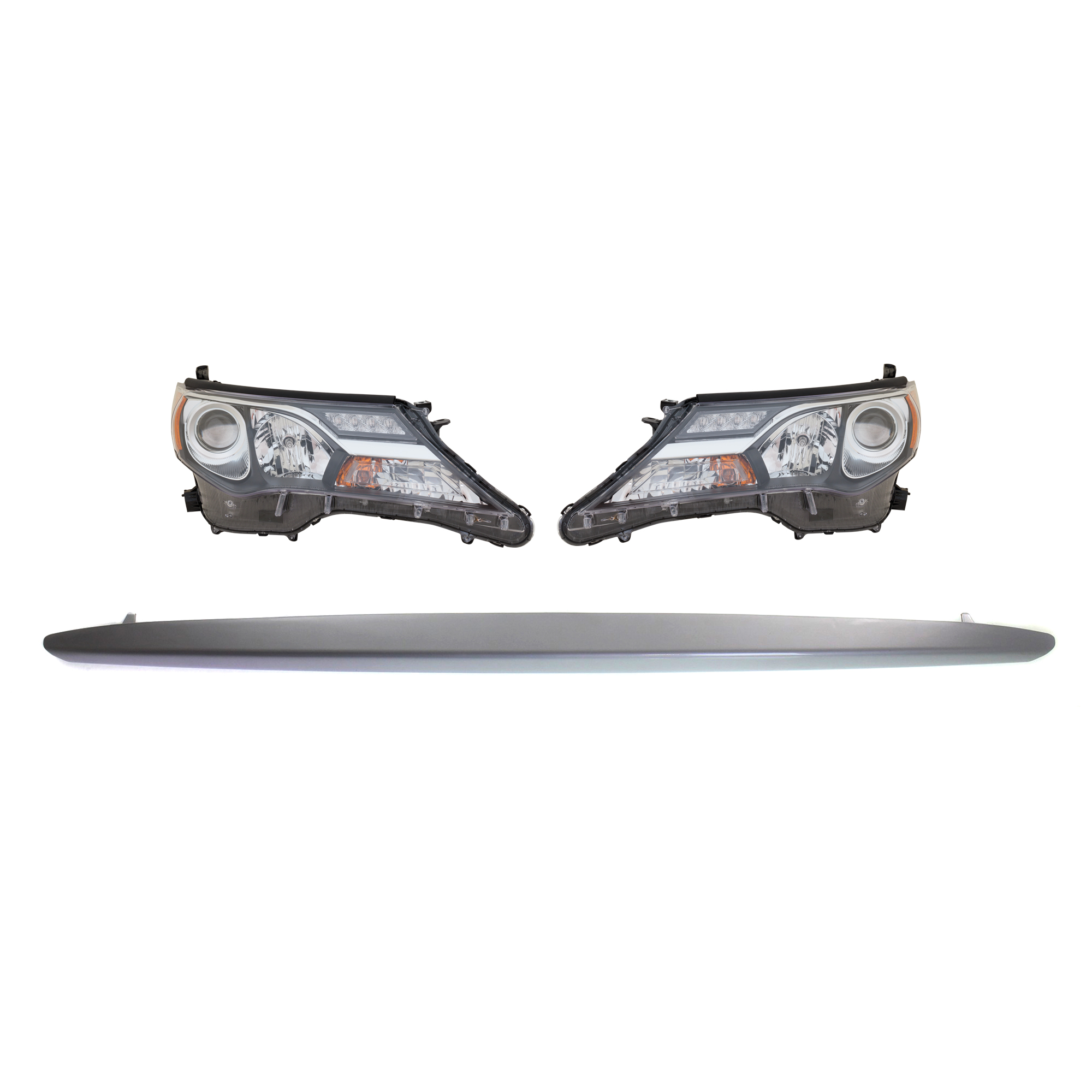 AM RAV4-13-15 HEAD LAMP RH AND LH Assembly Halogen 4 pc Kit with Bumper Trim SKU KIT 090623-40 Partslink TO2502217 TO2503217 TO1044112 OEM 811100R042-811500R042-527110R0