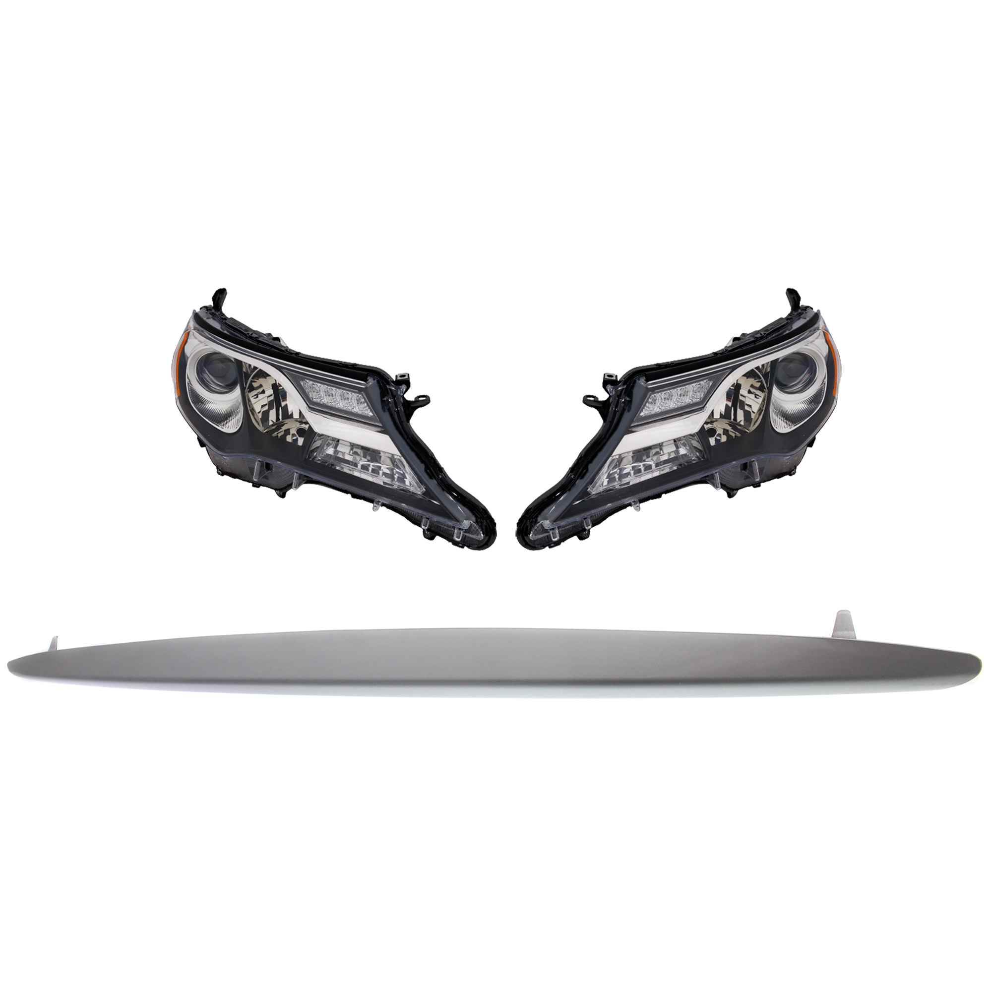 AM RAV4-13-15 HEAD LAMP RH AND LH Lens and Housing Halogen 4 pc Kit with Bumper Trim SKU KIT 090623-41 Partslink TO2518147 TO2519147 TO1044112 OEM 8113042592-8117042592-527110R0