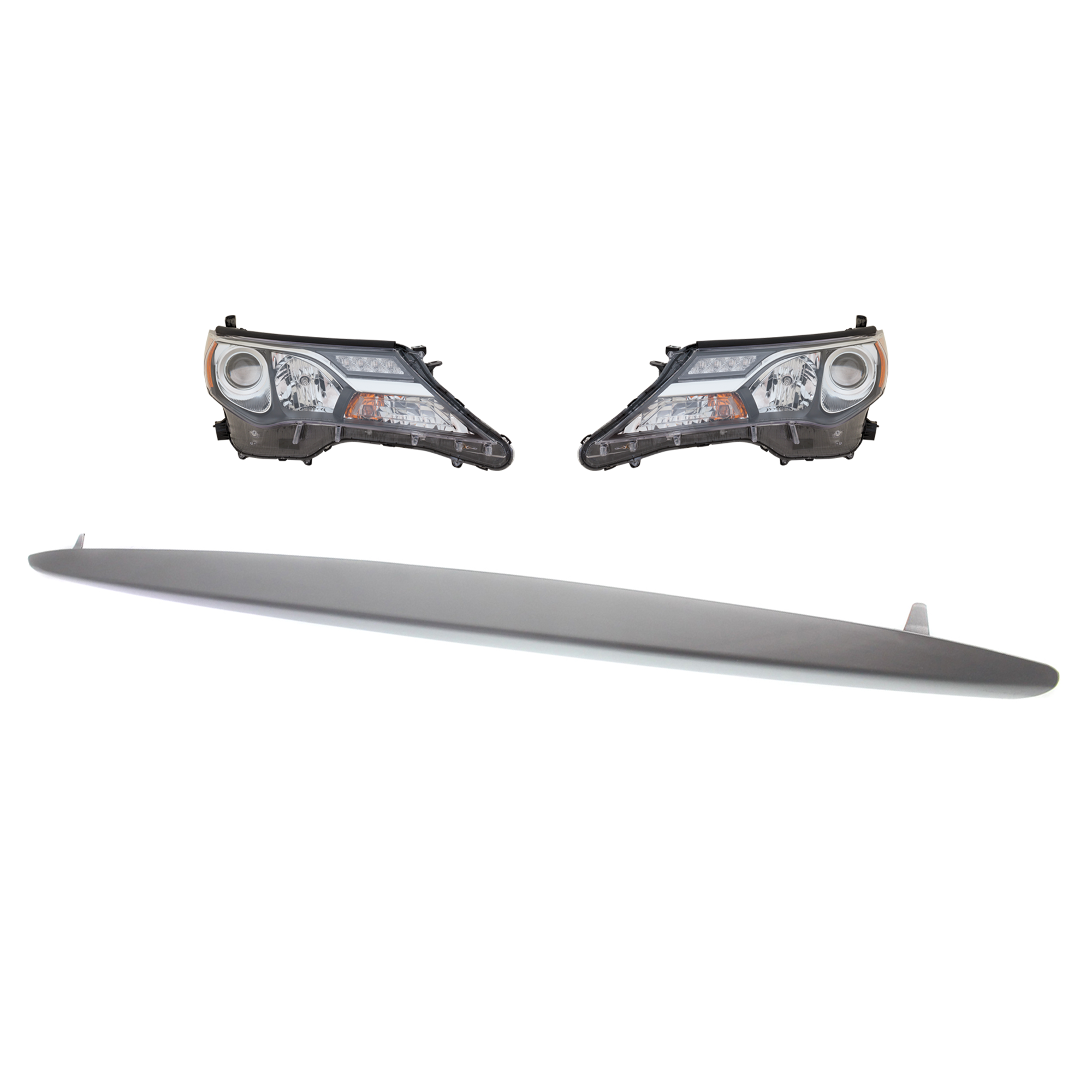 AM RAV4-13-15 HEAD LAMP RH AND LH Assembly Halogen 4 pc Kit with Bumper Trim CAPA SKU KIT 090623-42 Partslink TO1044112C TO2502217C TO2503217C OEM 527110R010-811100R042-811500R0