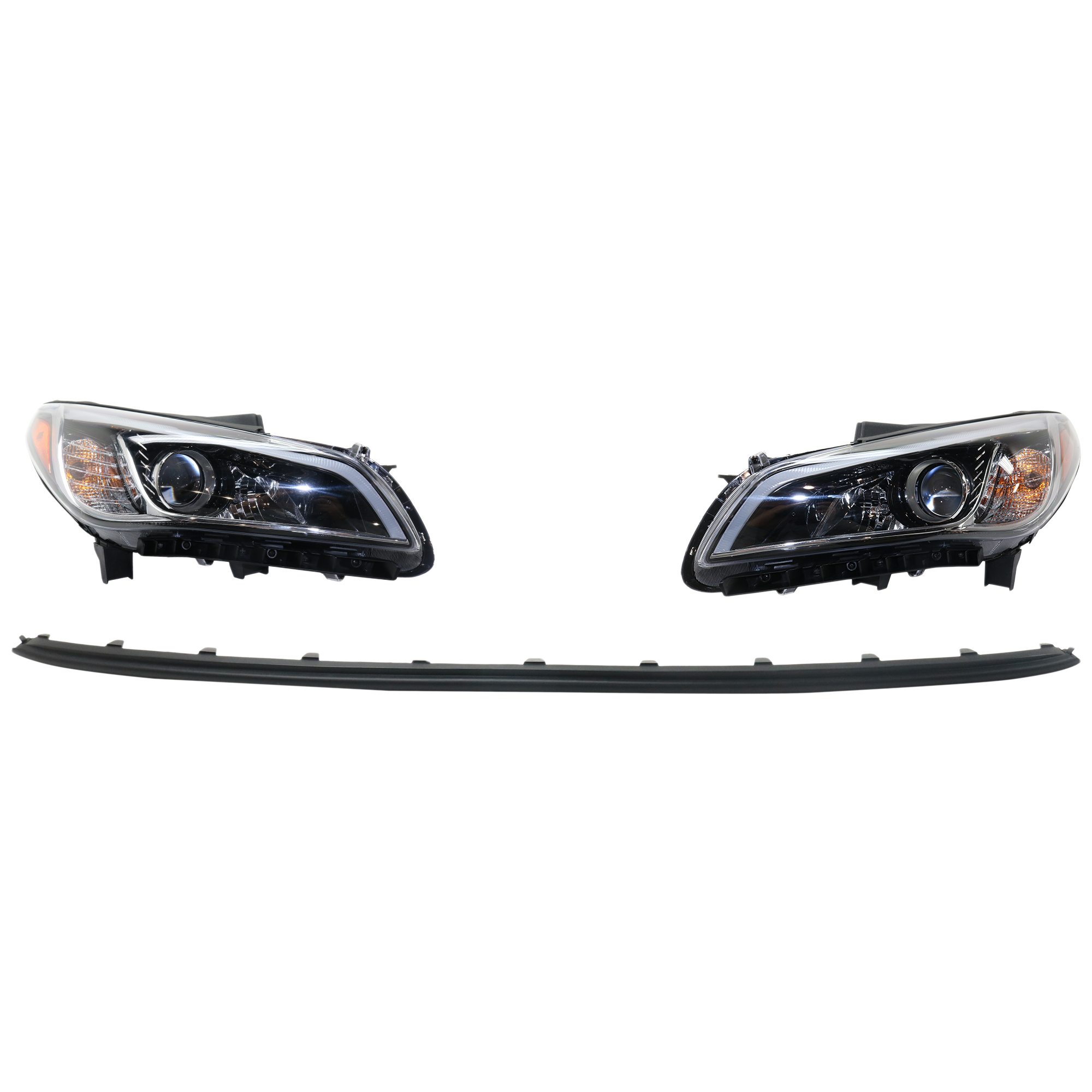 AM SONATA 15-17 HEAD LAMP RH AND LH Assembly Halogen w daytime running light 3 pc Kit with Bumper Trim SKU KIT 090623-57 Partslink HY2502201 HY2503201 HY1044107 OEM 92101C2050-92102C2050-86590C23