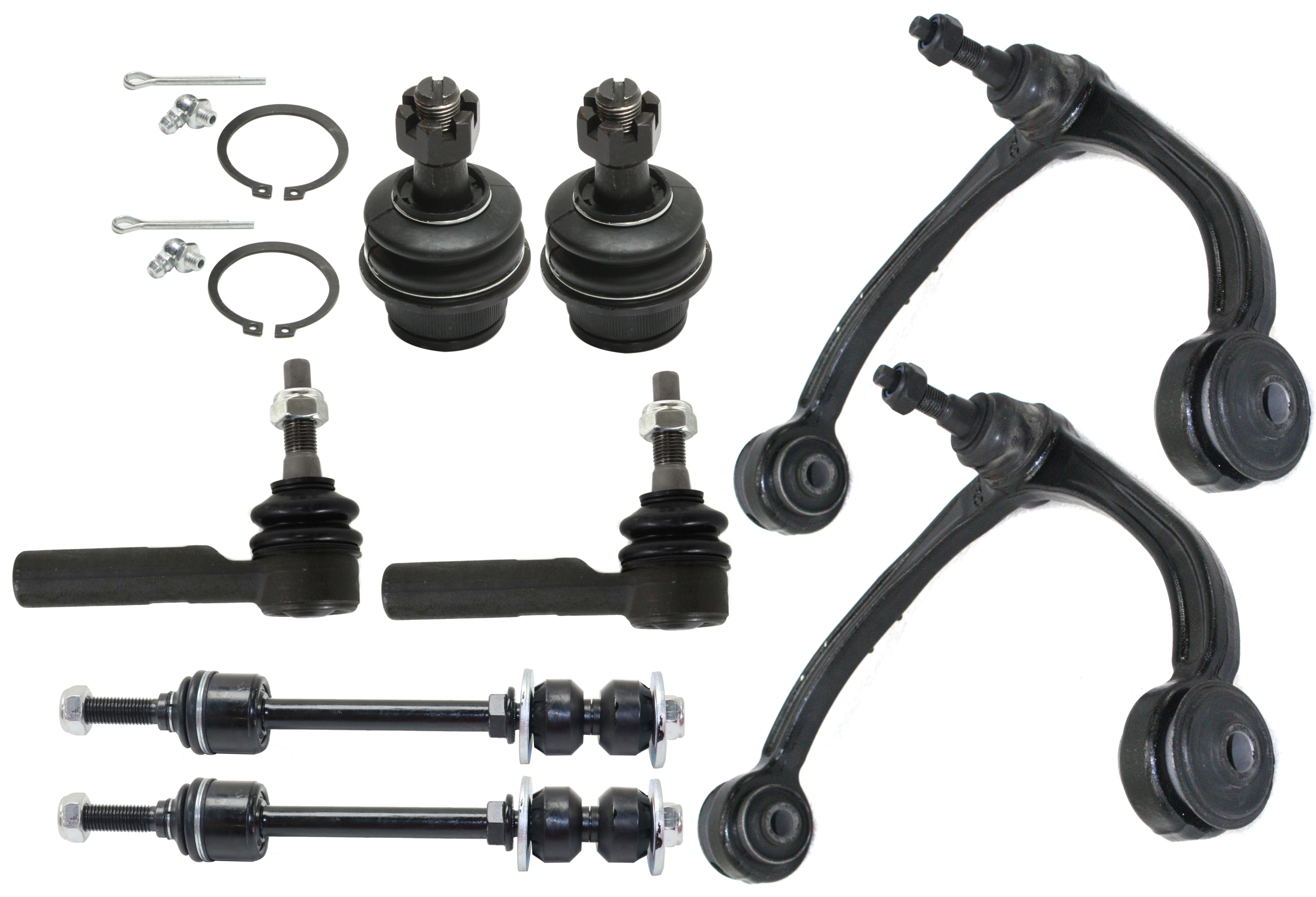AM RAIDER 06-09 DAKOTA 05-11 FRONT CONTROL ARM KIT RH AND LH Upper w ball joint s 8 pc Kit with Ball Joint Sway Bar Link and Tie Rod End SKU KIT 090717-11 OEM 2601668-5051375-10480605-45D23