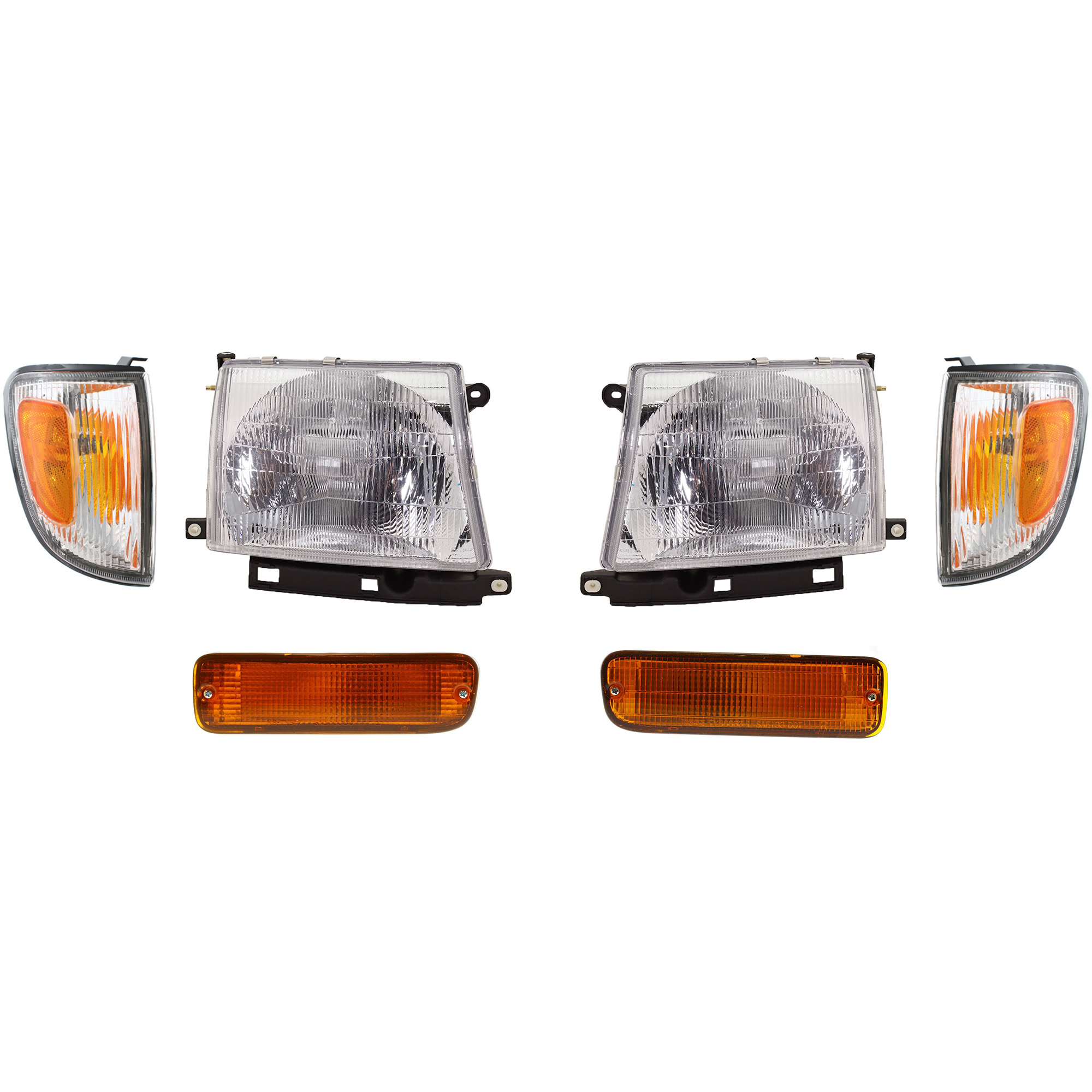 AM TACOMA 98-00 HEAD LAMP RH AND LH with Bulbs 6 pc Kit with Corner Light and Turn Signal Light SKU KIT 090717-50 Partslink TO2503120 TO2502120 TO2520155 TO2521155 TO2530122 TO2531122 OEM 8111004090-8115004090-81620040