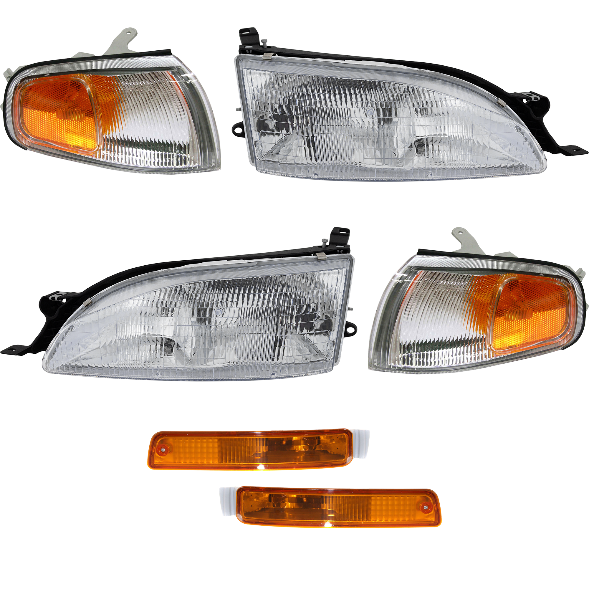 AM CAMRY 95-96 HEAD LAMP RH AND LH Assembly Halogen 6 pc Kit with Corner Lights and Turn Signal Lights SKU KIT 090717-51 Partslink TO2502112 TO2503112 TO2521139 TO2520139 TO2530117 TO2531117 OEM 8115006032-8111006032-81610060
