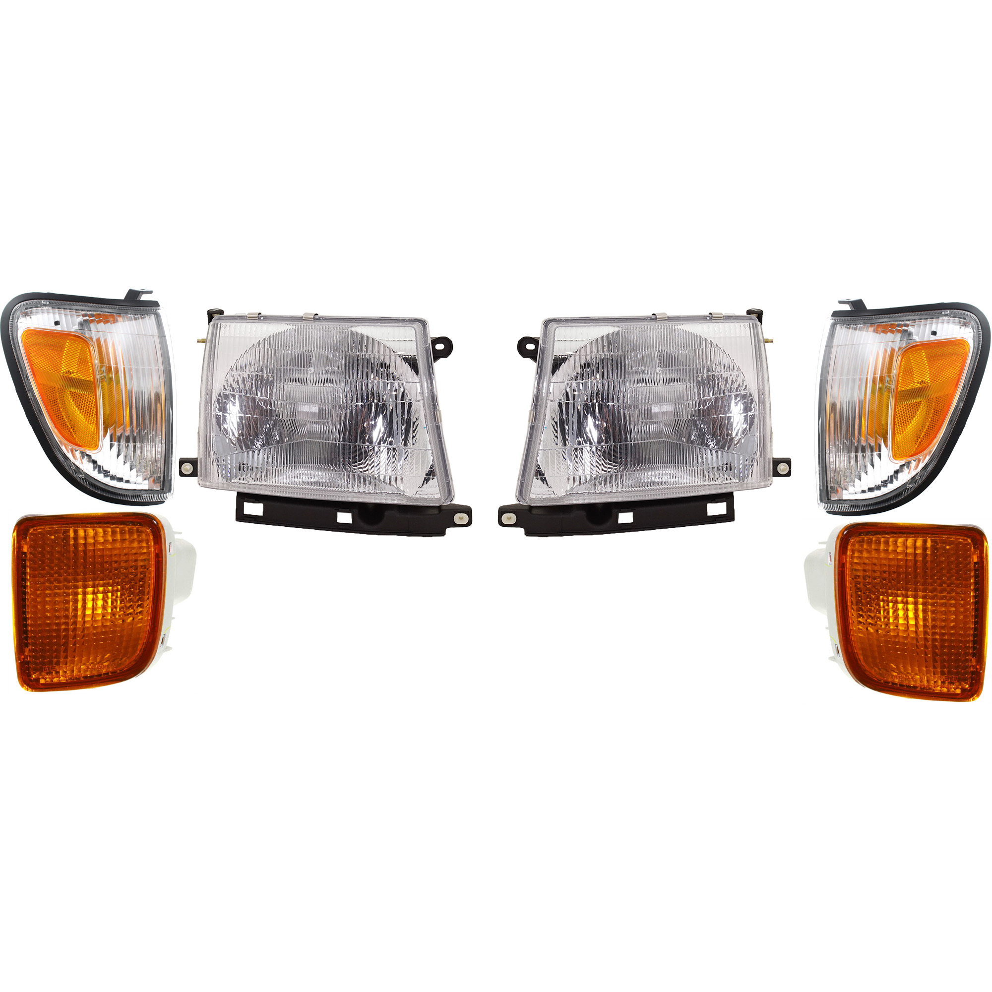 AM TACOMA 98-00 HEAD LAMP RH AND LH Assembly Halogen 6 pc Kit with Corner Lights and Turn Signal Lights SKU KIT 090717-53 Partslink TO2502120 TO2503120 TO2520154 TO2521154 TO2530128 TO2531128 OEM 8111004090-8115004090-81620040