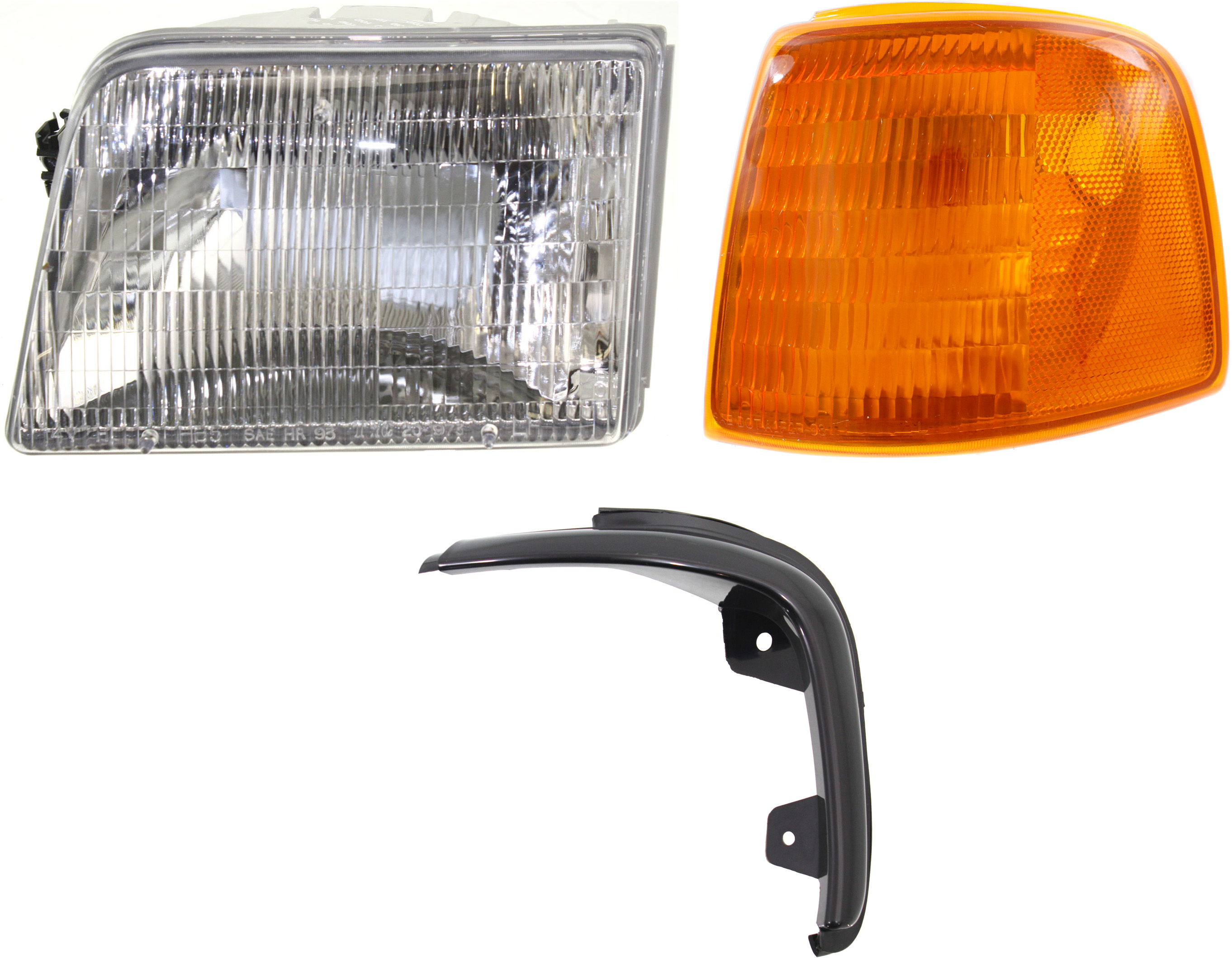 AM RANGER 95-97 HEAD LAMP LH Assembly Halogen 3 pc Kit with Corner Light and Grille Assembly SKU KIT 090717-84 Partslink FO2502119 FO2520118 FO1212109 OEM F37Z13008B F37Z13201A F57Z1616