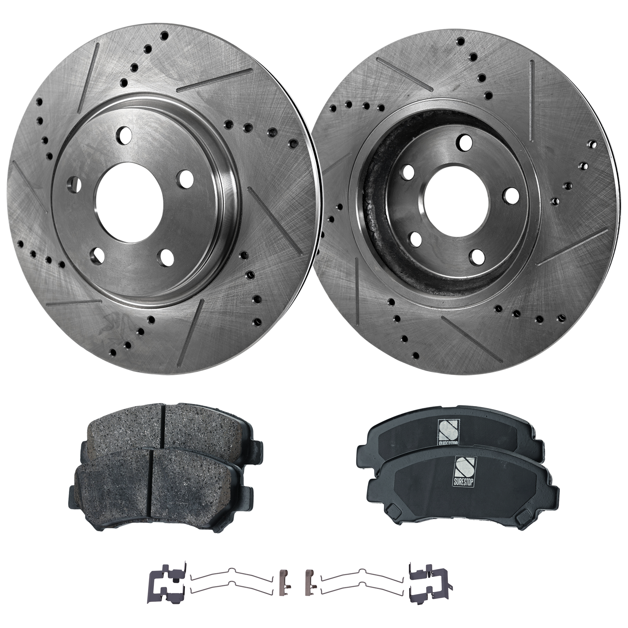 AM MAXIMA 16-18 FRONT BRAKE DISC AND PAD KIT 4 pc Kit Cross drilled and Slotted SKU KIT 090722-02 OEM D10609DF0A D10609N00A D10619N0
