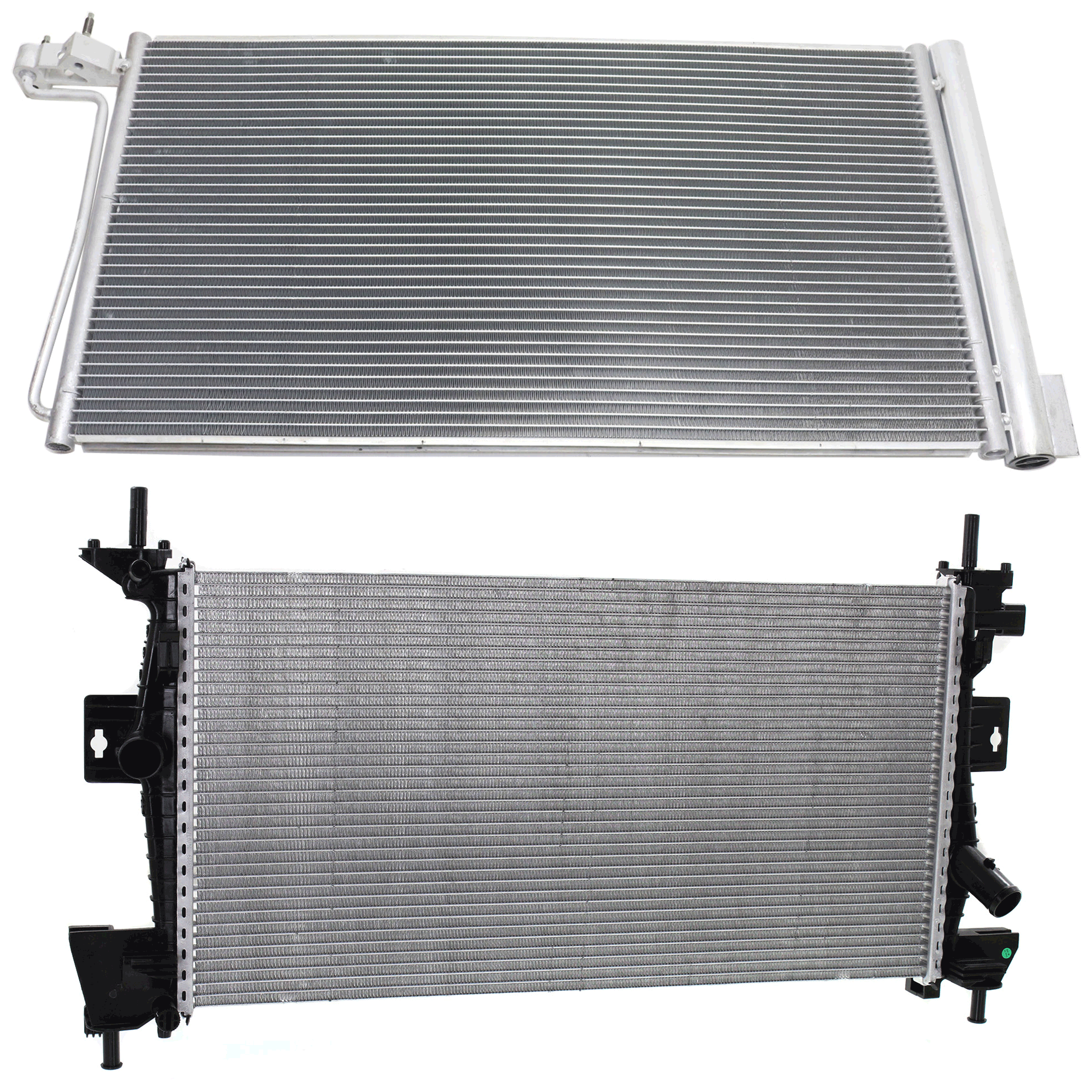 AM FOCUS 15-18 RADIATOR 2 pc kit 4 Cyl 2.0L Engine w A C Condenser SKU KIT 090723-02 Partslink FO3010301 FO3030257 OEM CV6Z8005A F1FZ19712A