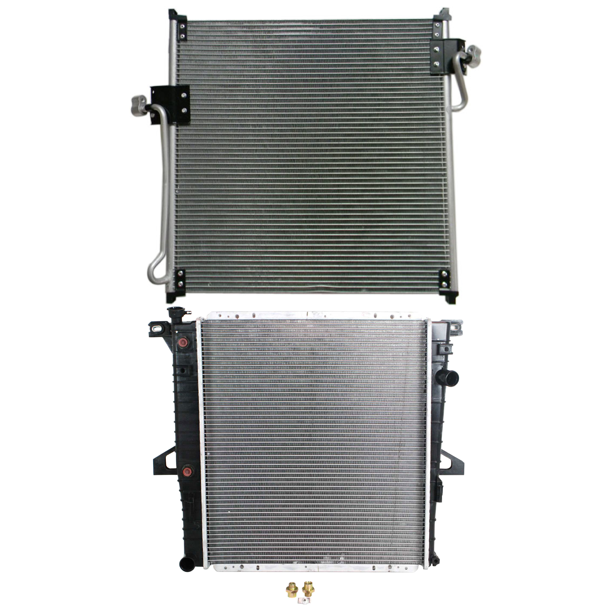 AM RANGER 98-11 B3000-98-07 RADIATOR 2 pc kit 6 Cyl 3.0L 4.0L Engine w A C Condenser SKU KIT 090723-14 Partslink FO3010151 FO3030145 OEM 6L5Z8005DA 6L5Z19712AC