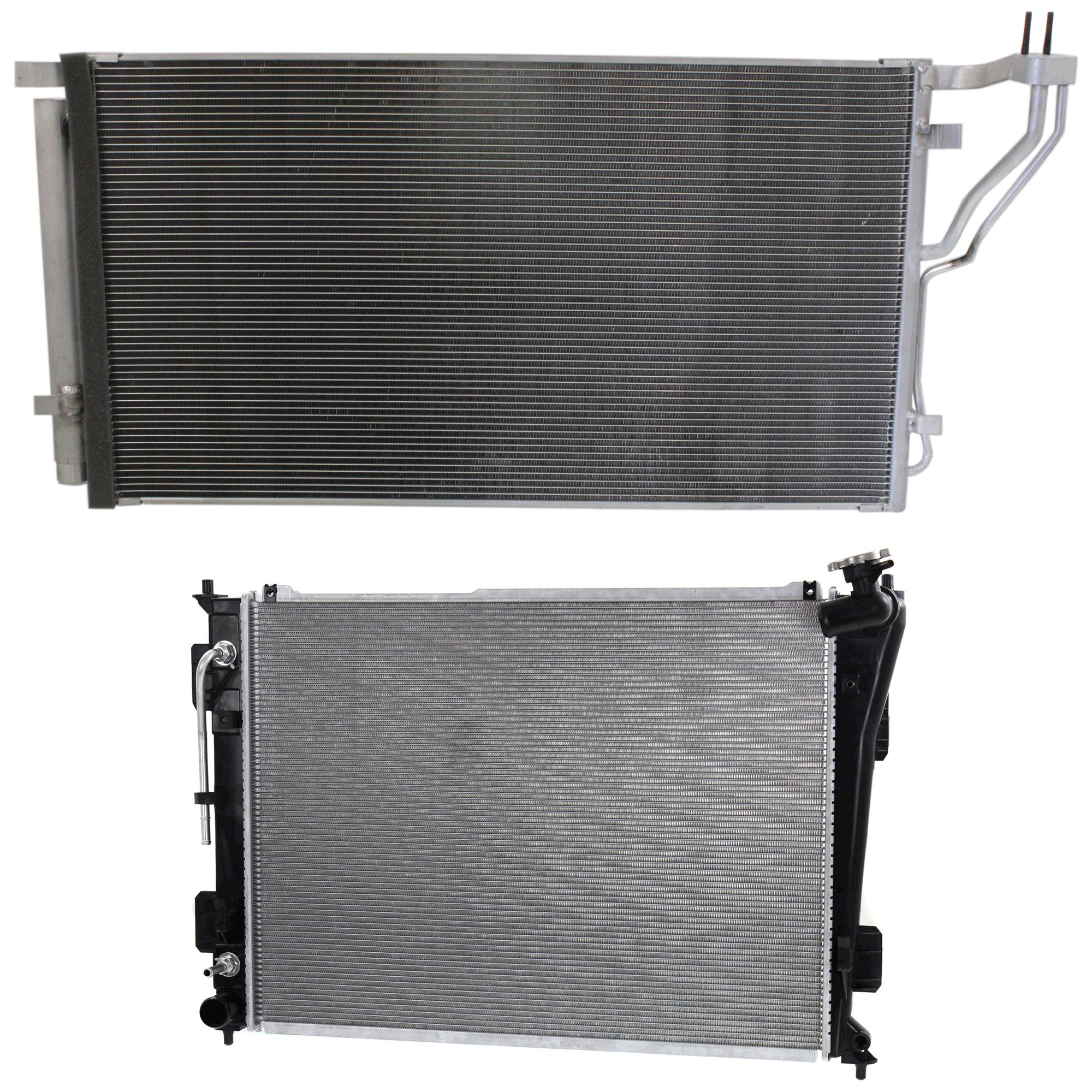 AM CADENZA 14-16 OPTIMA 11-15 RADIATOR 2 pc kit Aluminum Core 4-6 Cyl 2.4L 3.3L Engine 1 Row Core w A C Condenser SKU KIT 090723-33 Partslink HY3010171 HY3010183 HY3030143 OEM 253103Q500-253103R700-976063R0