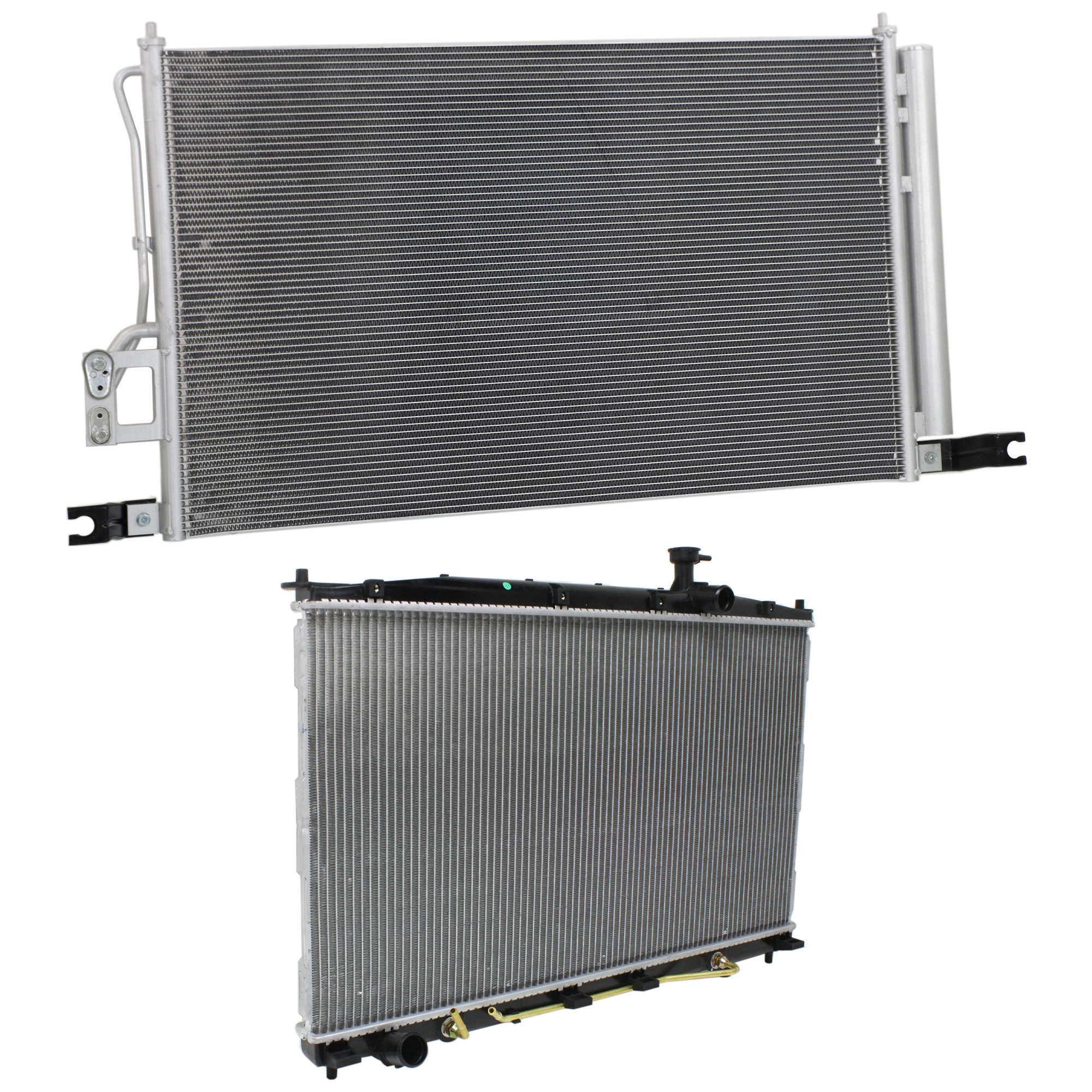 AM SANTA FE 07-09 RADIATOR 2 pc kit Aluminum Core 1 Row Core 6 Cyl 2.7L w o Tow Package with A C Condenser SKU KIT 090723-38 Partslink HY3010161 HY3030137 OEM 253100W000-976062B000