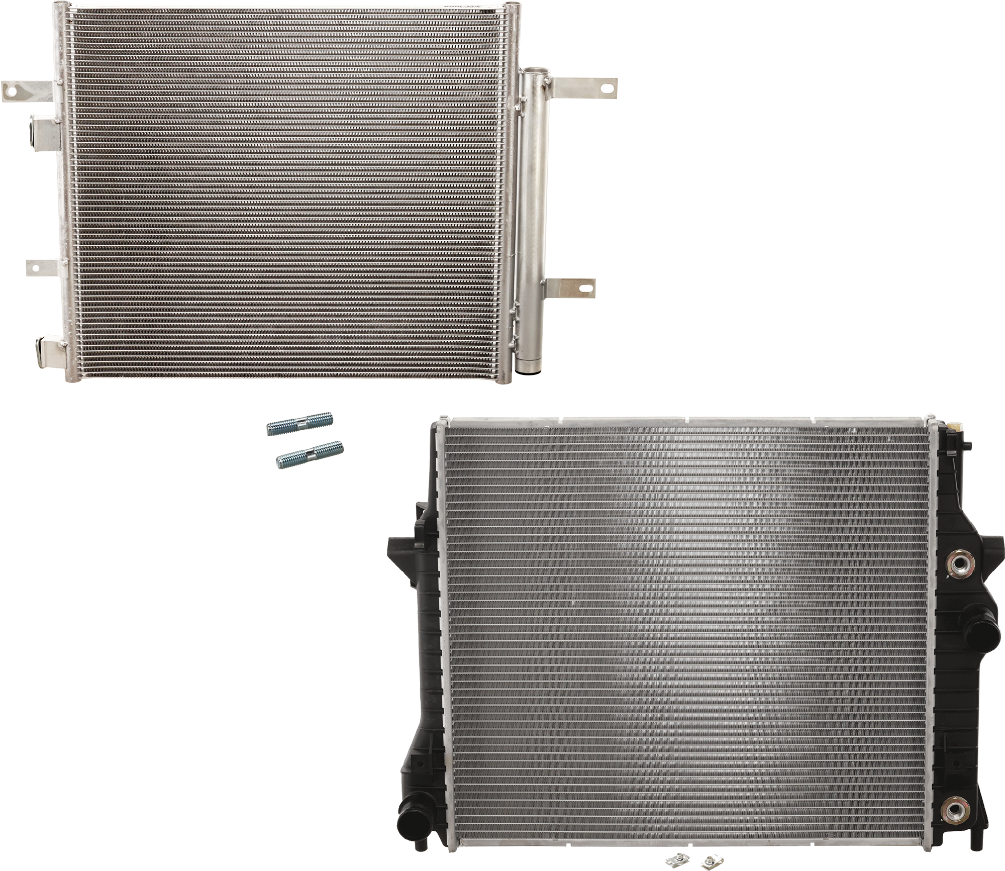 AM XF 13-15 RADIATOR 2 pc kit Auto Trans 6 Cyl 3.0L Eng. with A C Condenser SKU KIT 090723-44 Partslink JA3010121 JA3030122 OEM C2C36506 C2D26543