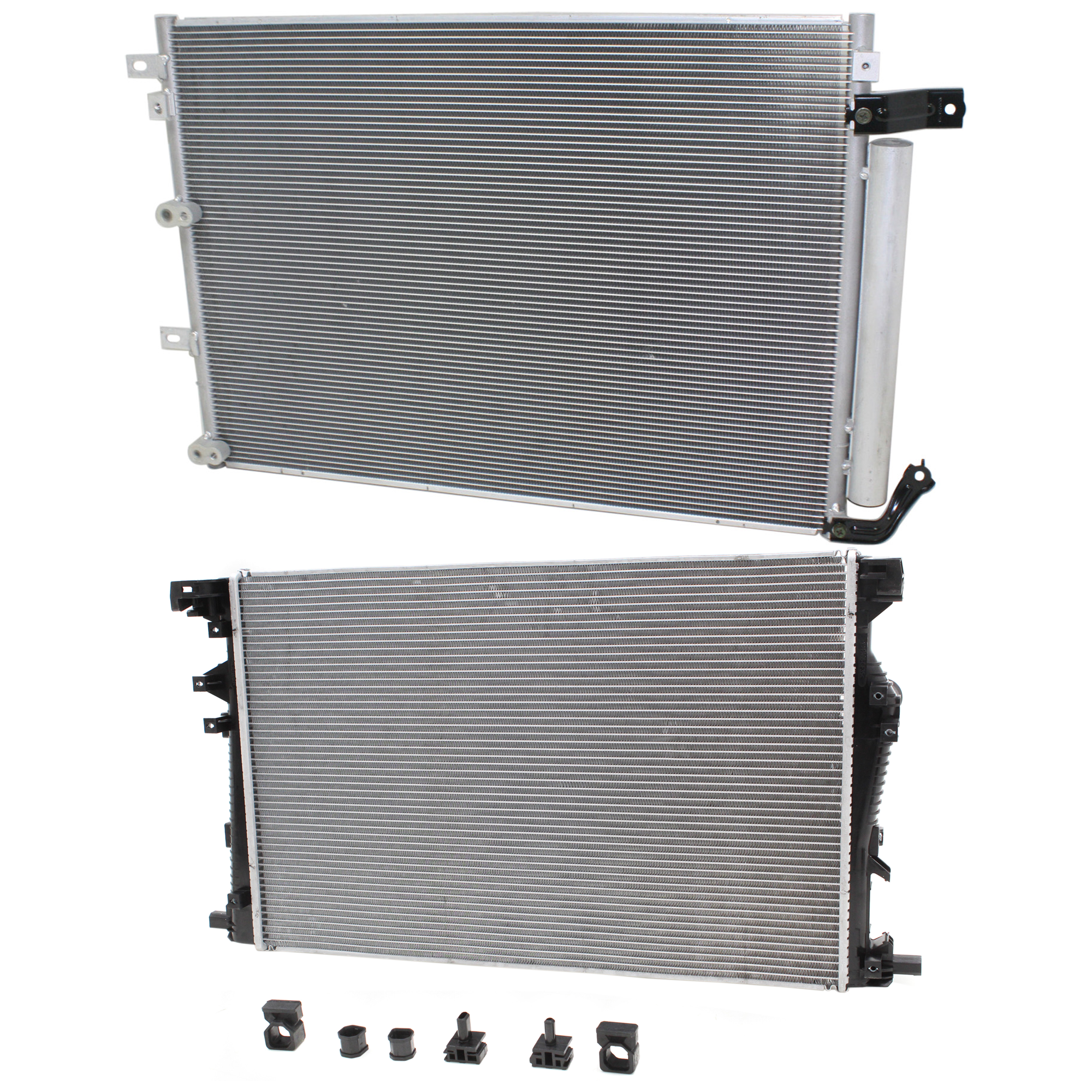 AM CHEROKEE 14-18 RADIATOR 2 pc kit 4-6 Cyl 2.4-3.2L Eng. with A C Condenser SKU KIT 090723-45 Partslink CH3010363 CH3010371 CH3030251 OEM 68229284AB 68197299AC 52014775