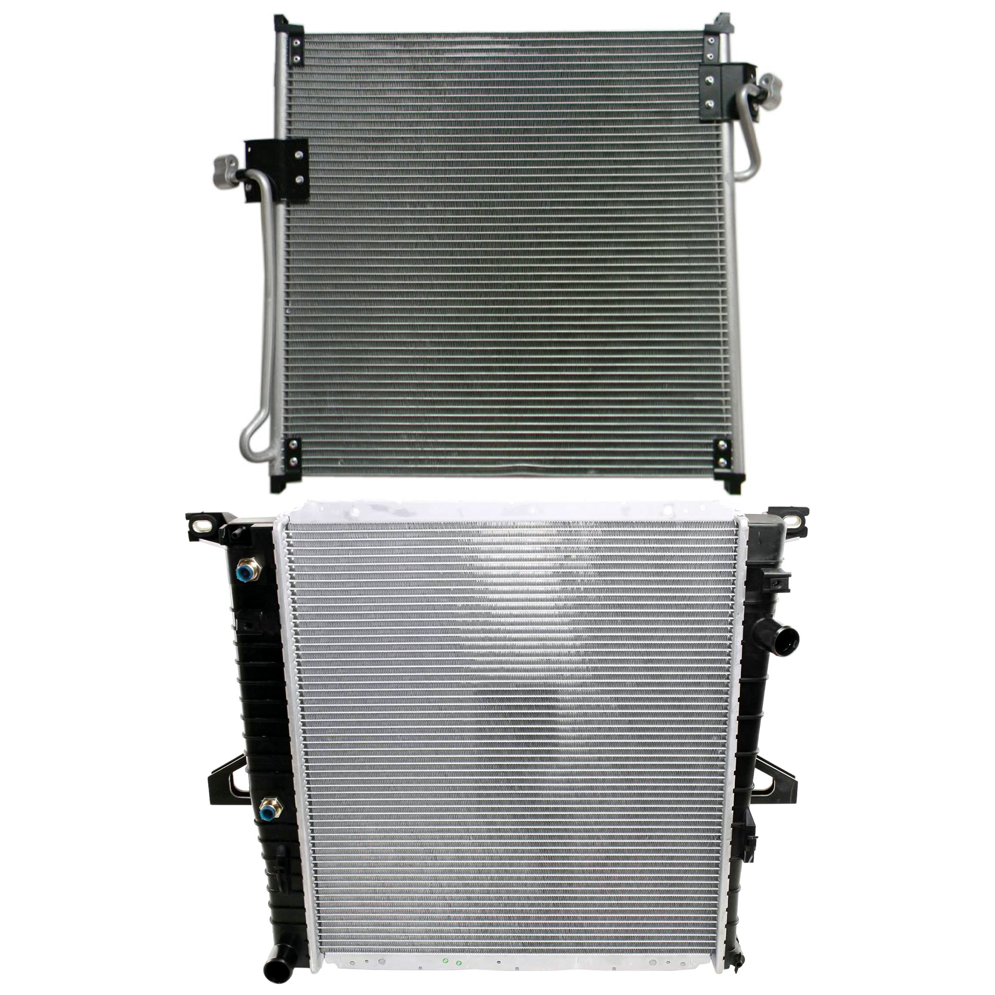 AM B2300-04-09 RANGER 01-11 RADIATOR 2 pc kit Auto Manual Trans 4 Cyl 2.3L Eng. with A C Condenser SKU KIT 090823-06 Partslink FO3010244 FO3030145 OEM 6L5Z8005AA 6L5Z19712AC