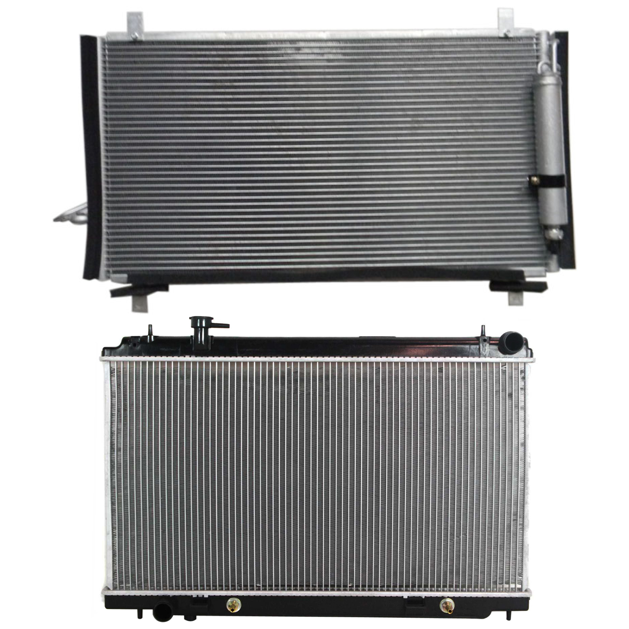 AM 350Z 03-06 RADIATOR 2 pc kit Auto Manual Trans 6 Cyl 3.5L Eng. with A C Condenser SKU KIT 090823-09 Partslink NI3010192 NI3030149 OEM 21460CD010-92100CD00A