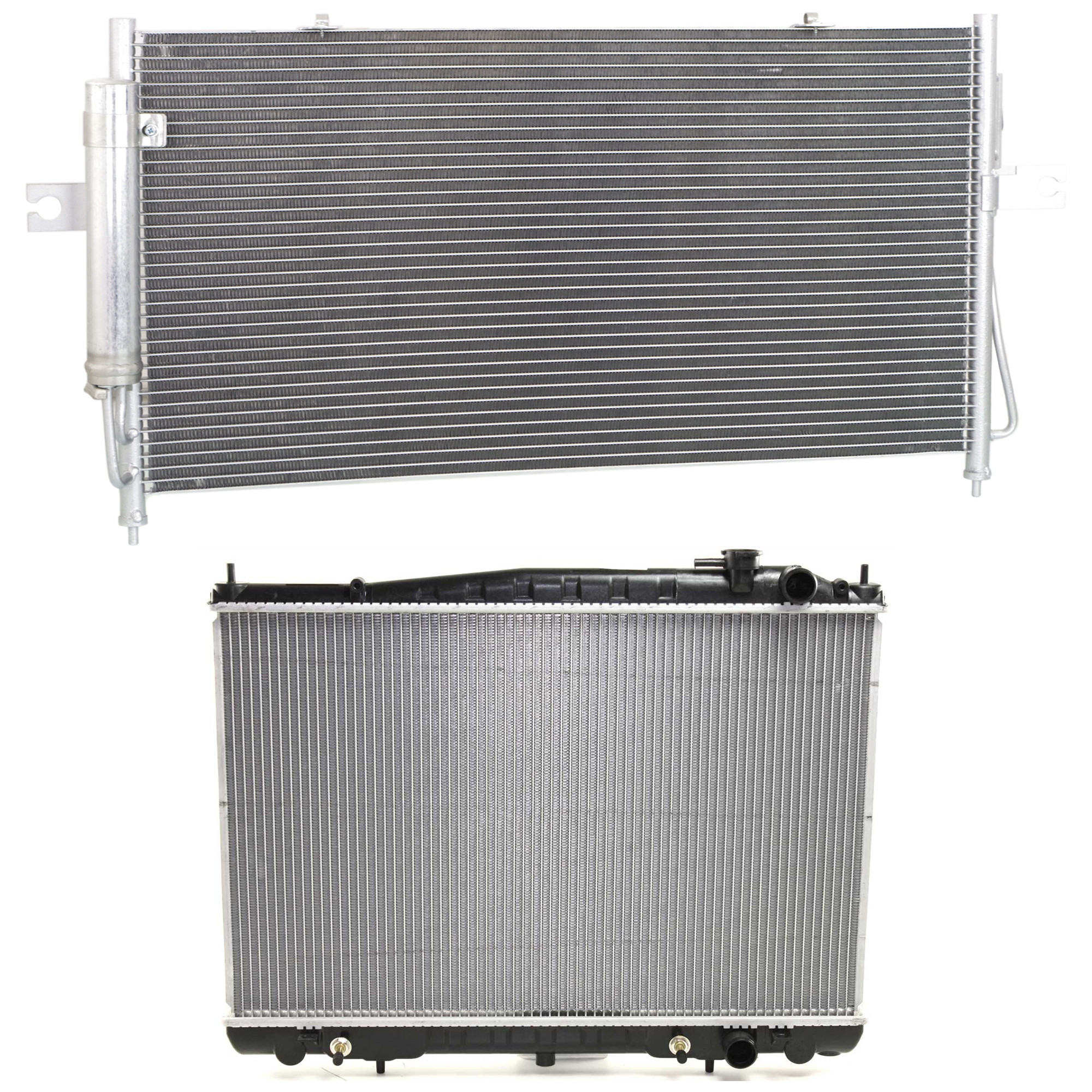 AM FRONTIER XTERRA 03-04 RADIATOR 2 pc kit 4-6 Cyl 2.4-3.3L Eng. with A C Condenser SKU KIT 090823-13 Partslink NI3010108 NI3030151 NI3030158 OEM 214609Z000-921101Z600-921101Z6