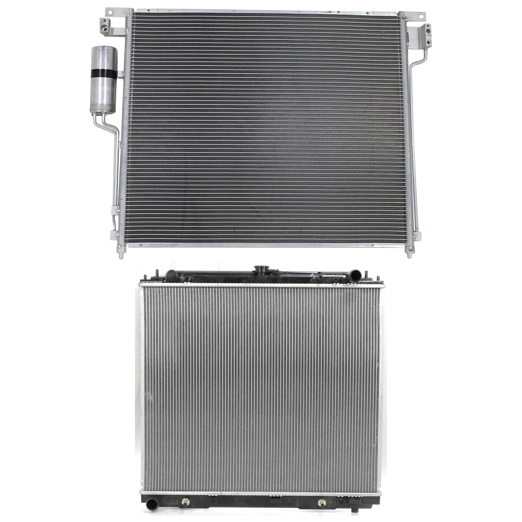 AM FRONTIER 05-18 XTERRA 05-15 RADIATOR 2 pc kit 6-8 Cyl 4.0-5.6L Eng. with A C Condenser SKU KIT 090823-14 Partslink NI3010204 NI3030159 NI3030165 OEM 214609CA2E 92100EA500-92100ZP5