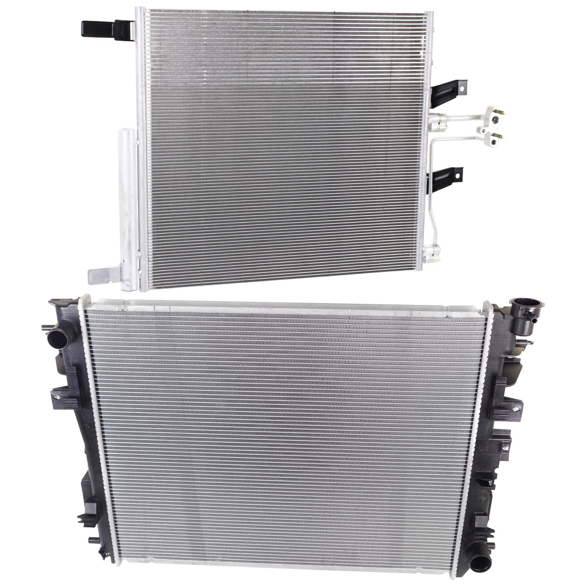 AM RAM 1500-12-18-1500 CLASSIC 19-21 RADIATOR 2 pc Kit 8 Cyl 4.7L 5.7L Eng. with A C Condenser SKU KIT 090823-18 Partslink CH3010353 CH3010354 CH3030259 OEM 55056858AE 55056870AF 68092725